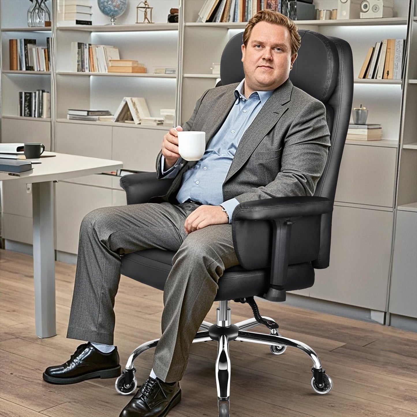 500 lbs Big and Tall Office Chair for Heavy People, Heavy Duty Ergonomic Executive Chair with Adjustable Lumbar Support and Wide Seat