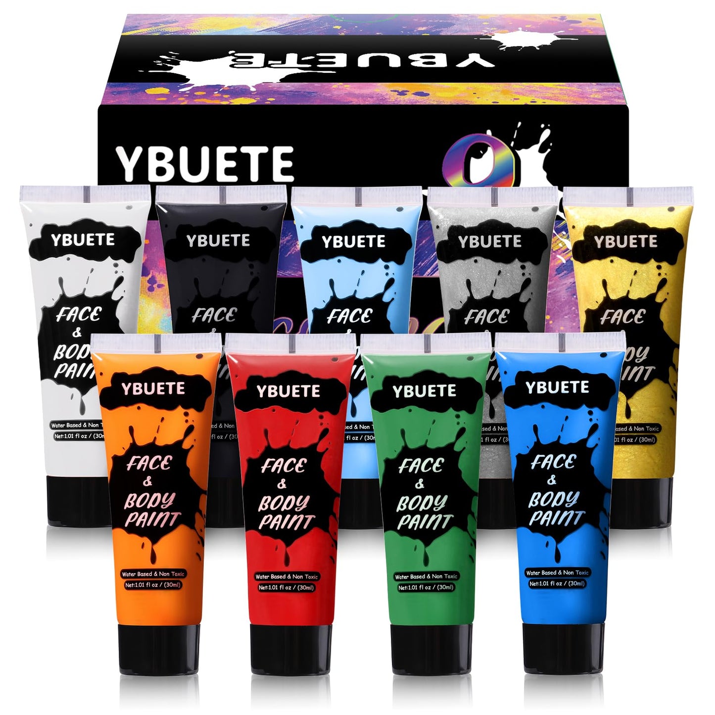 YBUETE 9 Colors Face Body Paint Set, Professional Paint Set for Halloween Cosplay Costume Party, Full-coverage Multi-Color Cream Makeup Blendable Set for Adults Halloween Cosplay SFX Makeup Paint