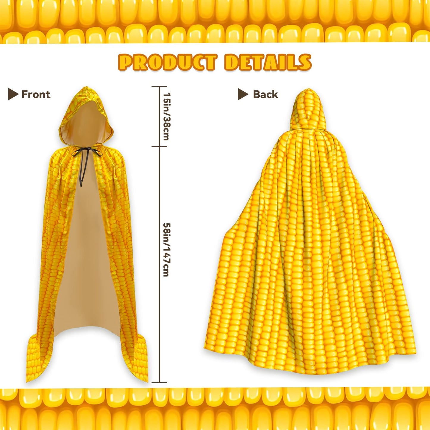 WFUUGNJ Corncobs With Corns Hooded Cloak Halloween Cosplay Costumes Corn Costume Party Ghosts Cape Corn Costume Adult Corn Cape