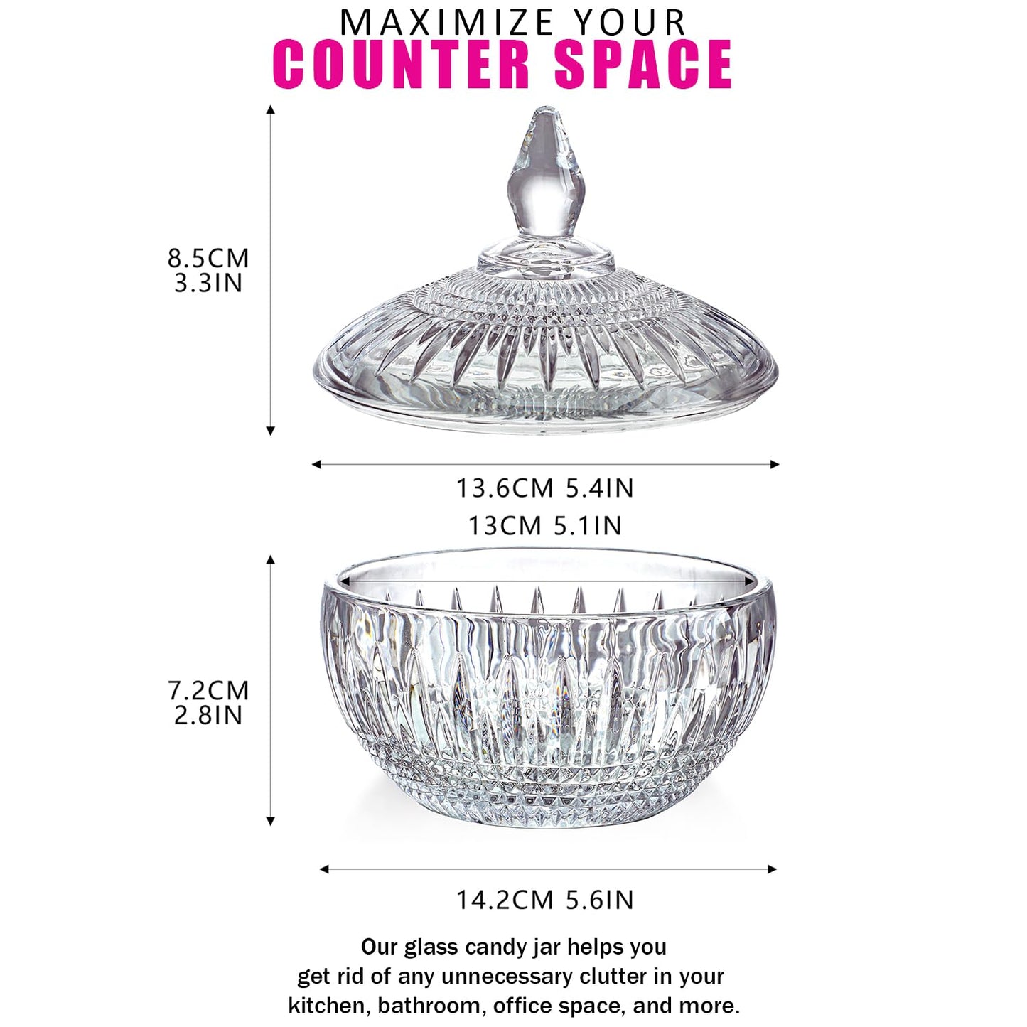 600ml/21oz Large Glass Candy Dish with Lid,Clear Crystal Candy Jar with Lid,Decorative Glass Jar for Buffet, Party, Wedding, Home Decoration,Dishwasher Safe