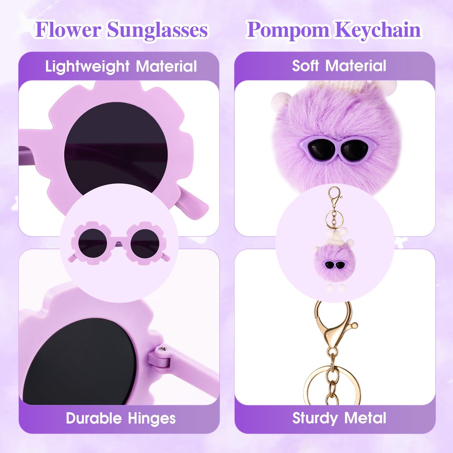 WINOWIMO Personalized Mini Fanny Pack for Kids with Sunglasses & Cute Keychain, Small Initial Belt Crossbody Bag Purse for Teen Girls, Birthday Gifts for 3 4 5 6 7 8 9 10 Years Old Kid (A, Purple)