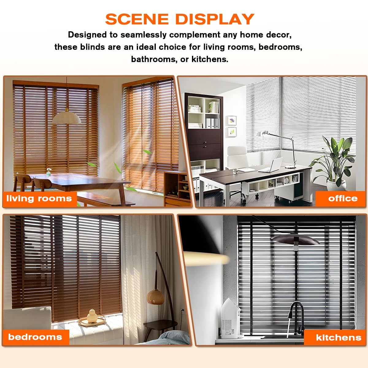 2" Slats Faux Wood Blinds, Room Darkening Cordless Horizontal Blinds Shades, Privacy Blackout Wooden Blinds for for Indoor Windows, Home, Office, Bedroom, Bathroom, Living Room