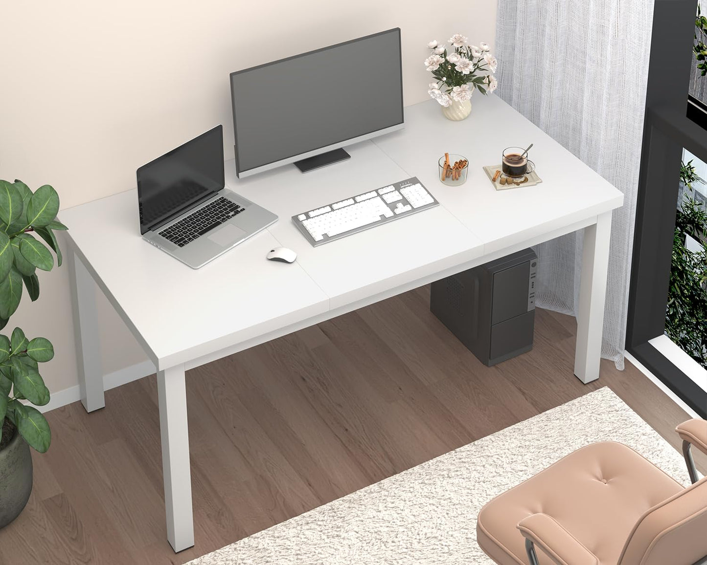 Woodalloy 63 Inch Large Computer Desk, Home Office Desk, Modern Desk Table for 2 Person Gaming Computer Desk, Simple Office Desk for Work,Craft,Writing,Studying, Etc., White