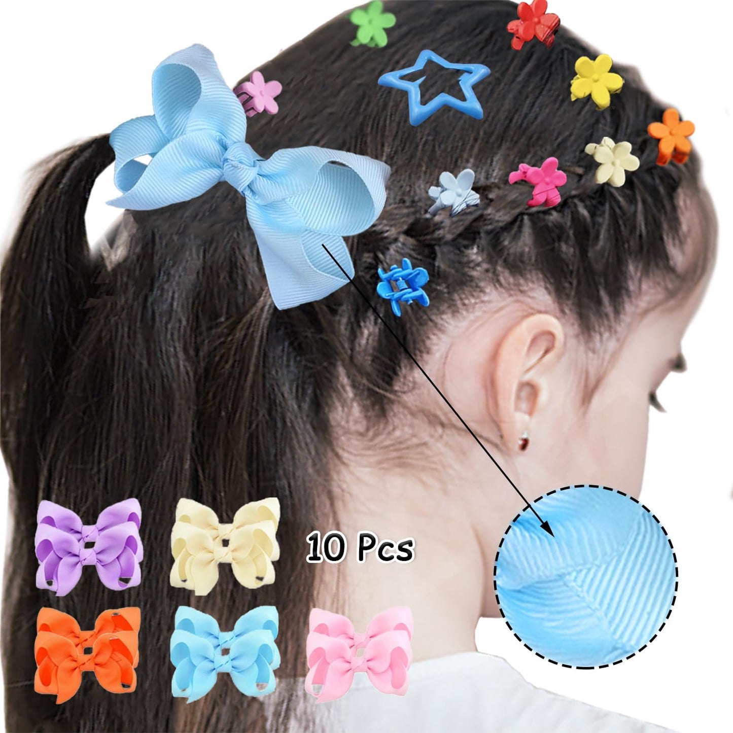 875Pcs Hair Accessories Girls Baby Hair Ties Seamless Cotton Elastics Hair Bands for Toddler Rubber Tie Bow Hair Clips Flower Claws Assorted Ponytail Holders Soft for Thin Hair Braids Kids Little One