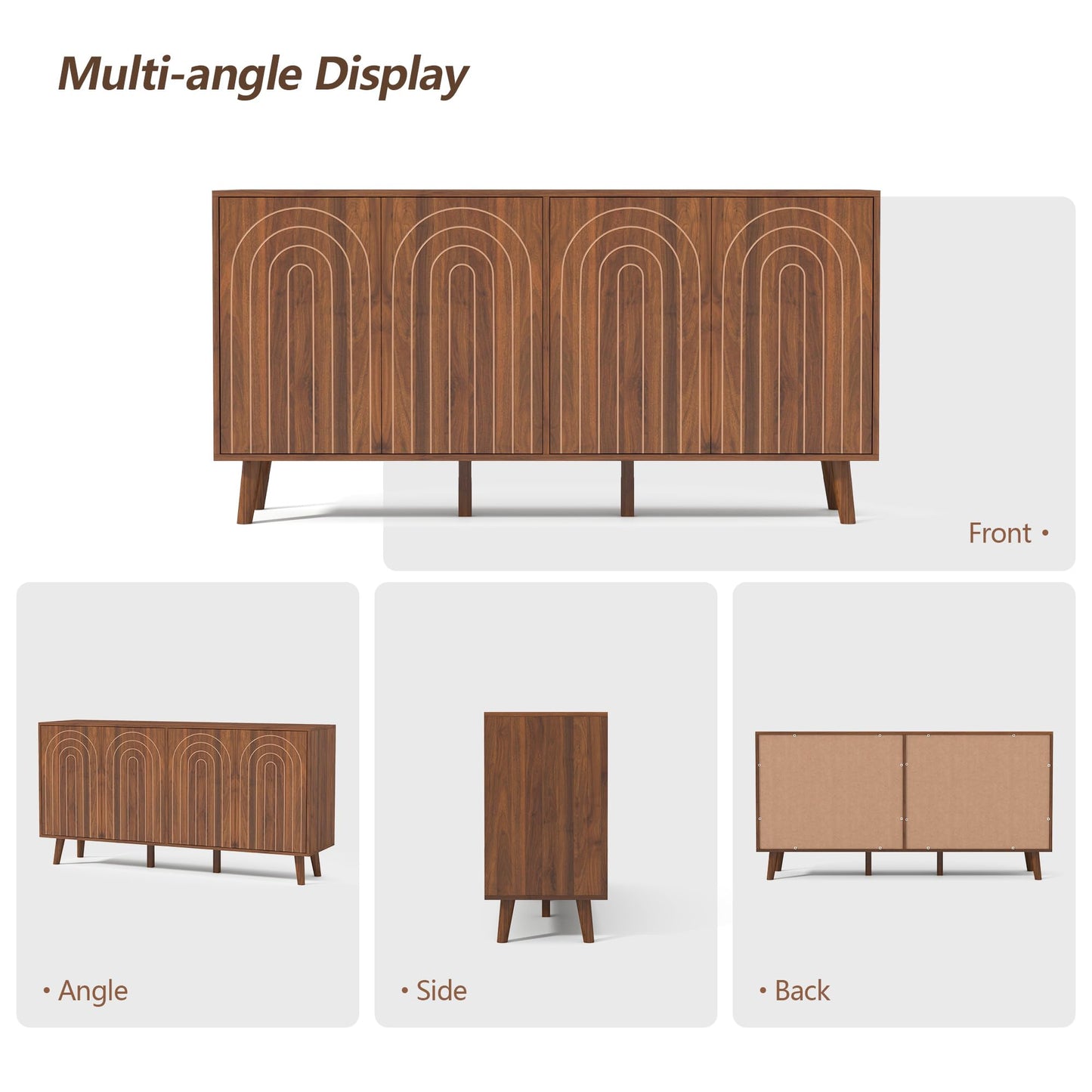 weselon 59" Buffet Cabinet with Storage, Modern Accent Sideboard Storage Cabinet with 4 Doors & Carving Lines, Wooden Coffee Bar Table Console for Living Room Kitchen Office and Hallway (Walnut)