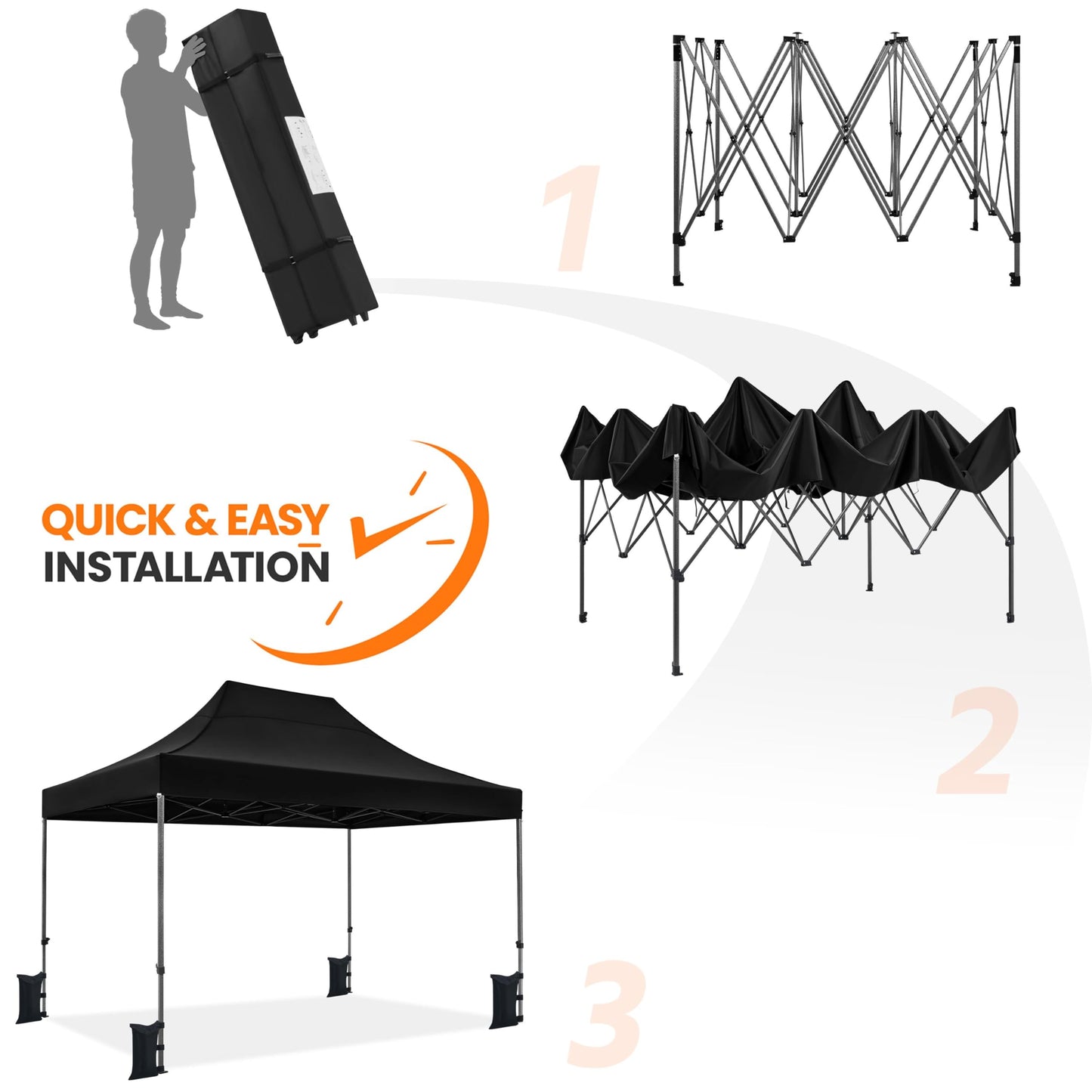 Yaheetech Heavy Duty Pop Up Canopy Tent, 10x15 Commercial Instant Shelter Tent, Outdoor Adjustable Canopy with Wheeled Bag, 4 Sandbags & 8 Stakes, Black