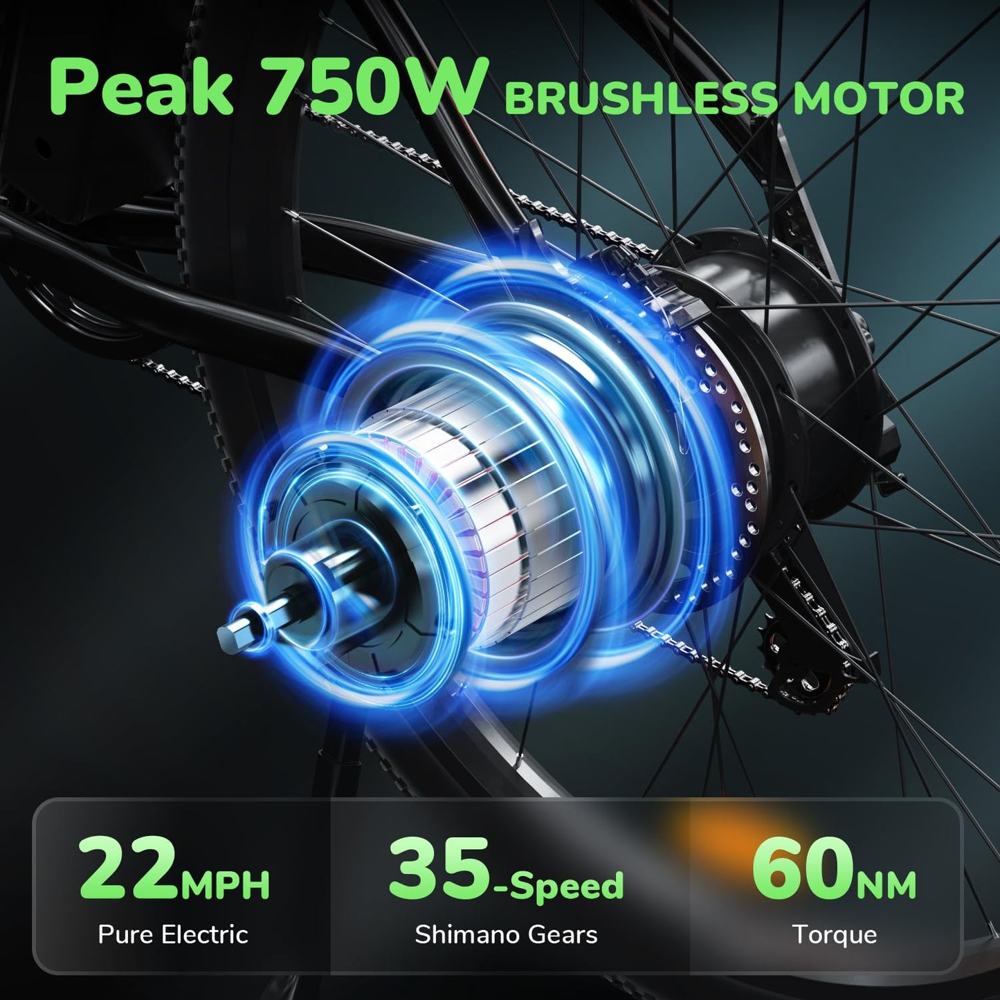 35-Speed Electric Bike for Adults 750W 26" Tire Commuting Electric Mountain Bike 20MPH Range 55+ Miles 374.4Wh Removable Battery Front Fork Suspension Lightweight Electric Bicycle,Black with Fenders