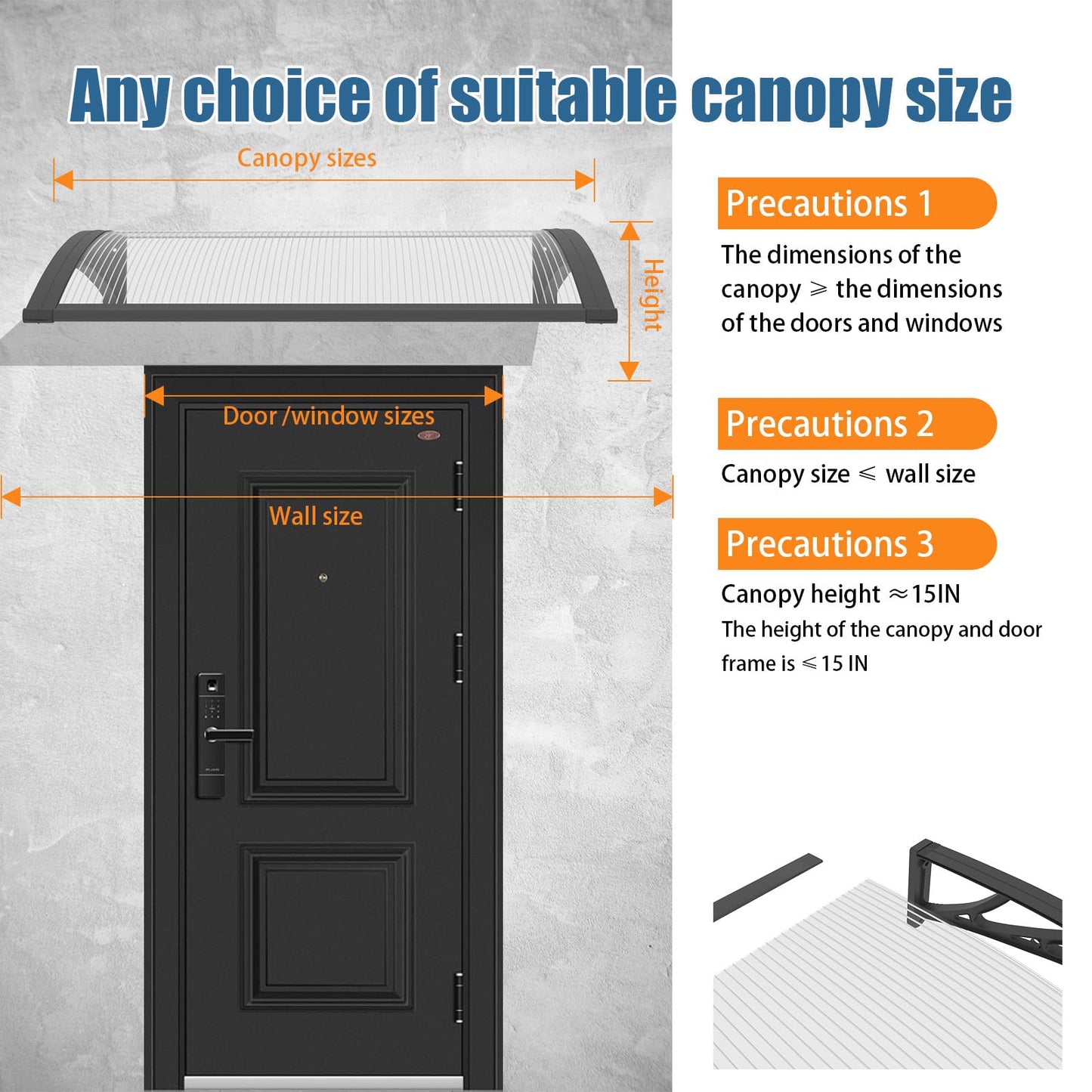 60x80'' Window and Door Exterior, UV/Rain/Snow/Sunlight Protection Sheet,UPF 50+ Polycarbonate Overhang Canopy,House Overdoor Awnings for Door Entrance Outside/Patio/Porch/Deck