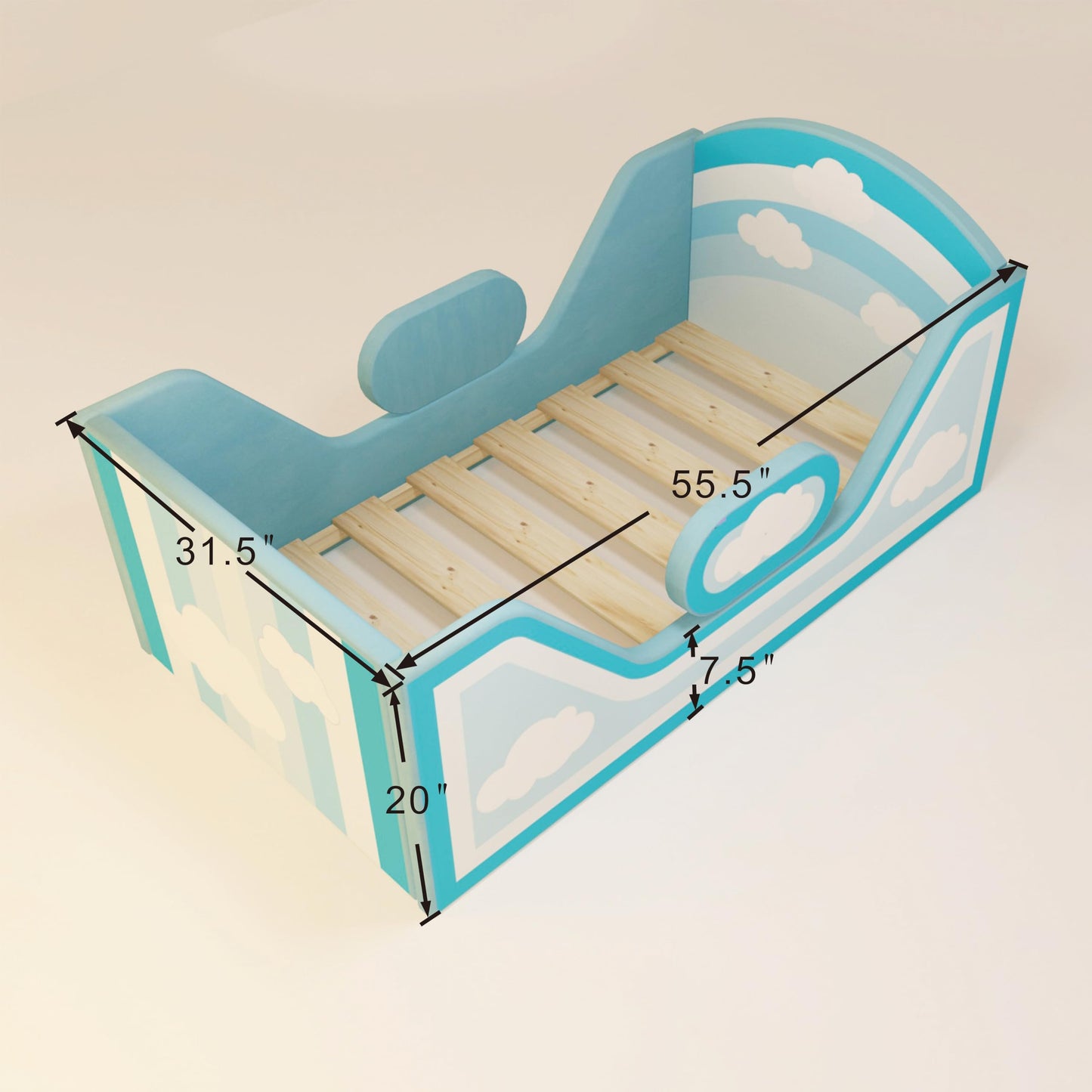 weeonekids Toddler Bed, Child Bed for Kids with Extra Safty Broad, Standard Crib Size Toddler Bed, Certified Fabric Toddler Beds,Toddler Flood Bed (Sky Blue)