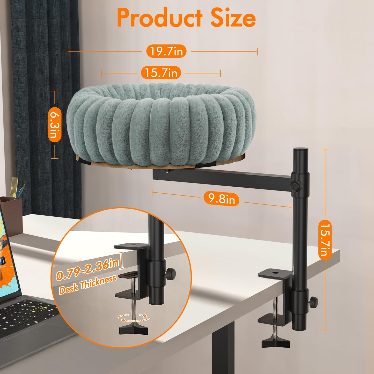 XiaZ Cat Desk Bed Elevated Cat Desk Perch Rotating & Adjustable Desk Mounted Nest, Perfect Cats Table Beds for Working from Home/Office, Dual Mounting Options Desk Top/Under Desk