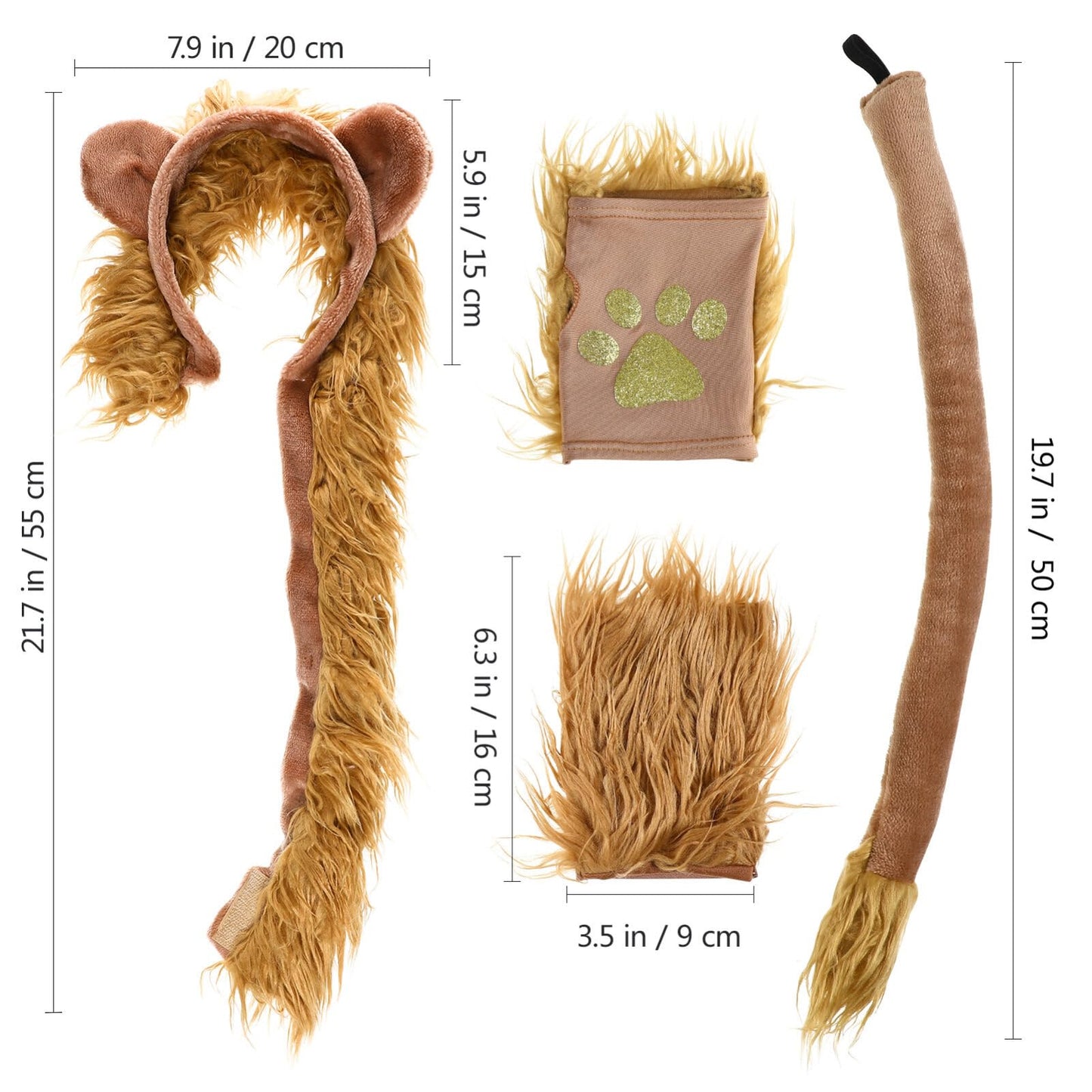 Abaodam Lion Costume Adult 1 Set Animal Costume Lion Paws Fingerless Gloves Ear Headband Ears Headband Ears Paw Gloves Fake Tail Makeup Halloween
