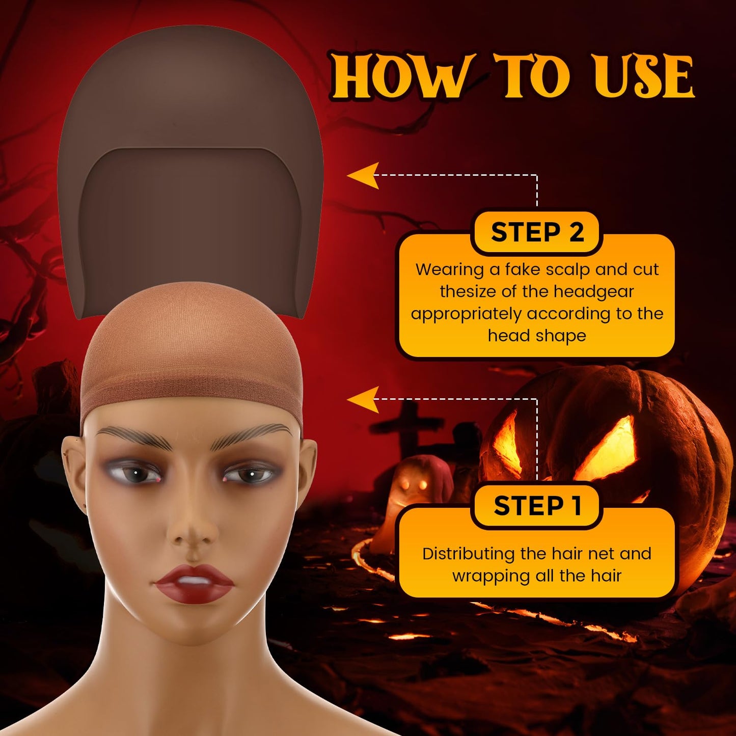 WILLBOND 4 Pcs Halloween Bald Caps Makeup Latex Bald Caps Head Wig hat Costume Accessories for Adults(Dark Brown,Classic Style)