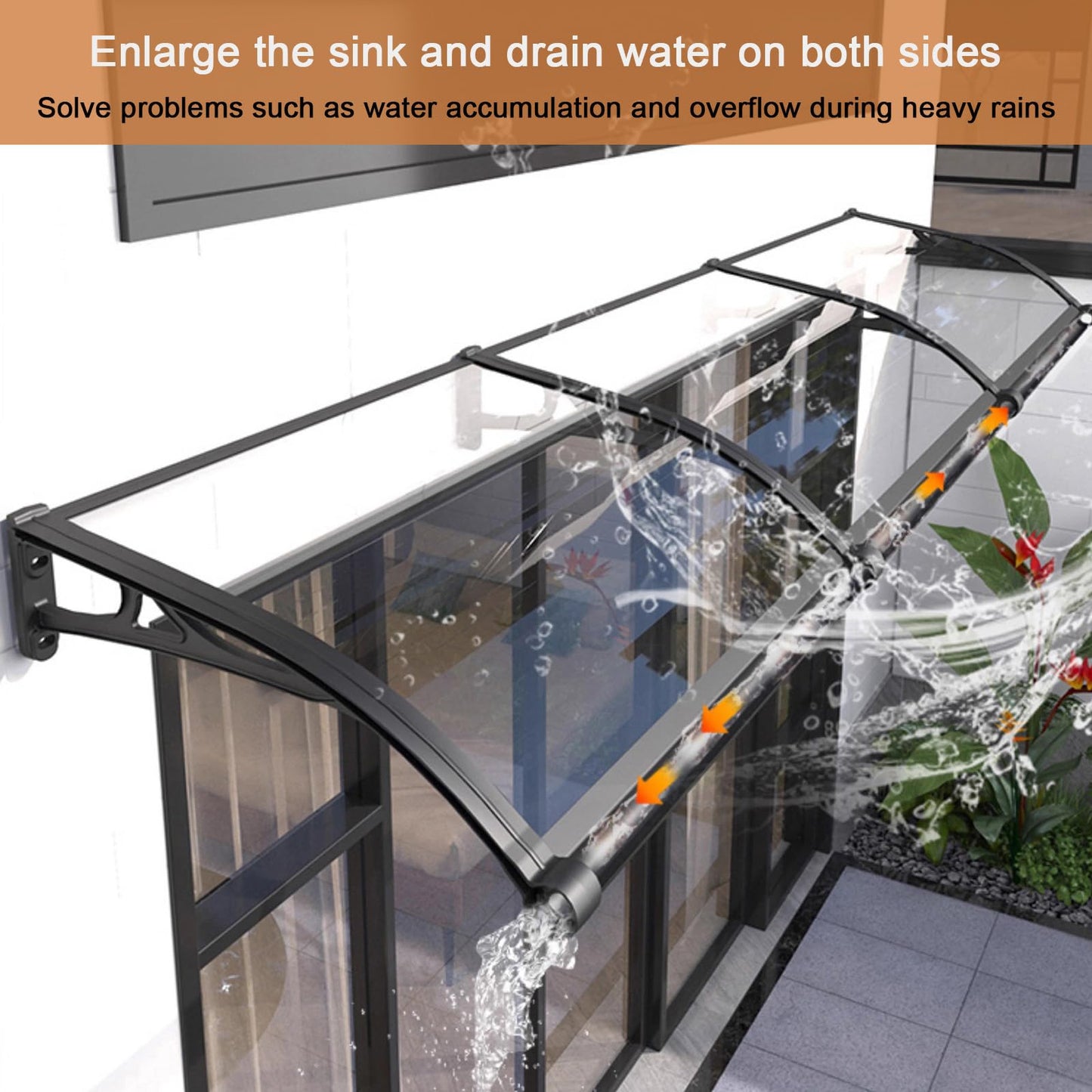 Window Awning Front Door Canopy, Outdoor Awning, Back Porch Garden Awning, Aluminum Alloy Large Sink, Modern Silent Polycarbonate Cover, Patio Porch Awning-Brown-60x60cm/24 x24