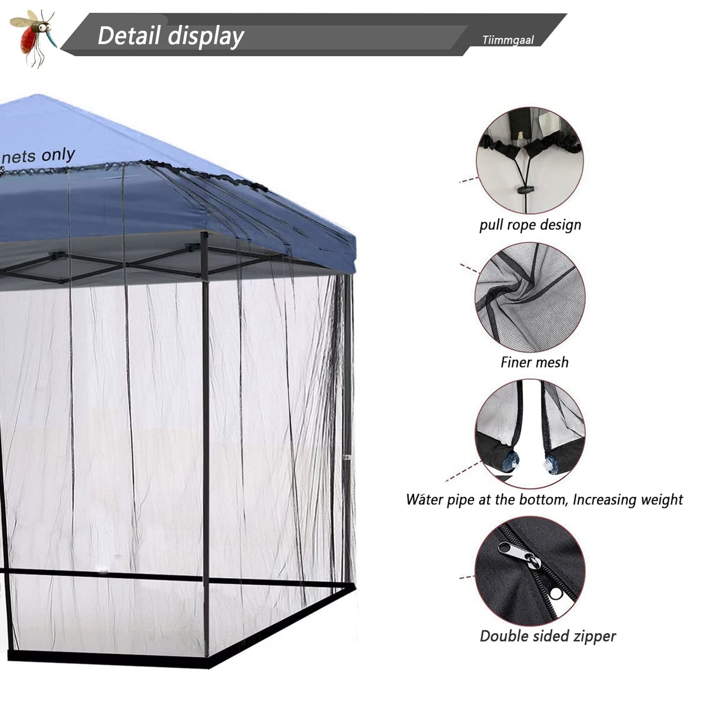 10x10 Mosquito Netting for Patio Camping Gazebo/Pop Up Canopy Tent,Double Door Side Screen Easy Installation Black(Only Mosquito Net No Frame) (Around 10x10FT)