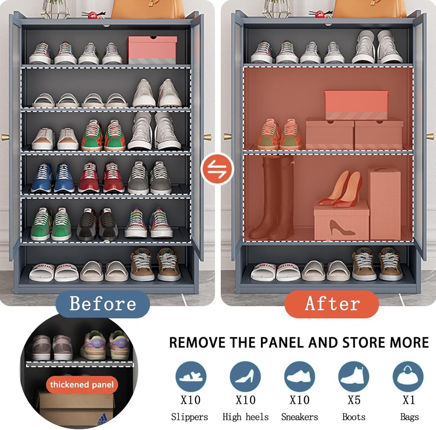 8-Tier Shoe Cabinet with Doors, Shoe Storage Cabinet for Entryway, Bamboo Shoe Organizer Storage for 36-40 Pairs, Modern Freestanding Shoe Rack for Hallway, Living Room