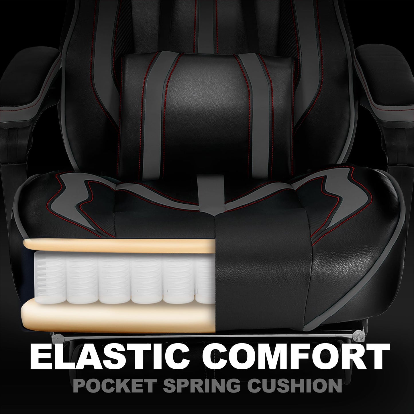 Vonesse Gaming Chair, Computer Office Chair with Footrest,Reclining Gaming Chairs for Adults, Big and Tall Ergonomic Gaming Chair with Lumbar Support (Gray/Black)