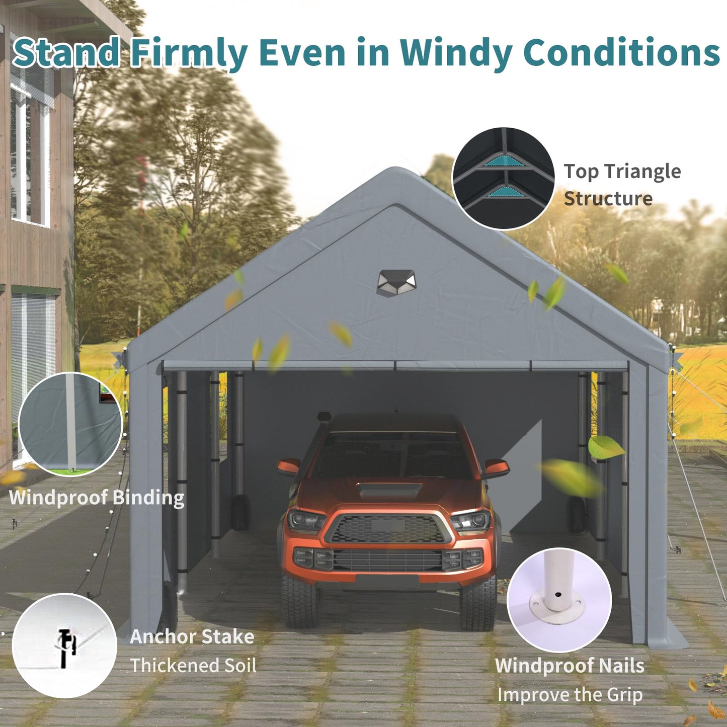 13x25FT Heavy Duty Carport Canopy,Extra Large Portable Car Tent Garage with Roll-up Windows and All-Season Tarp Cover,Removable Roof &Side Walls for Car, SUV,Boats&Truck Shelter Logic Storage