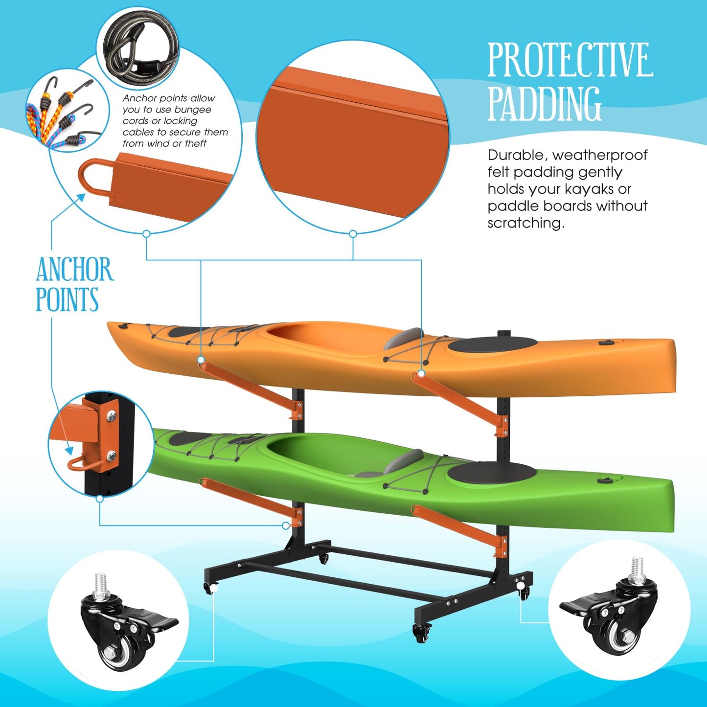 2 Levels Kayak Storage Rack, Heavy Duty Freestanding Sup Storage Stand, Storage Rack for Kayaks, SUPs, Canoe and Paddleboard for Indoor, Outdoor, Garage, Shed, Dock…(Wood)
