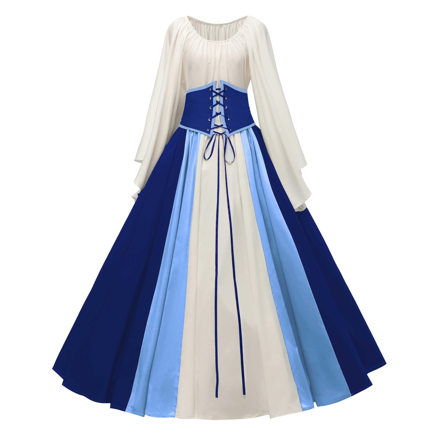 Abaowedding Women's Renaissance Medieval Costumes Dress Trumpet Sleeves Gothic Retro Gown Blue X-Large