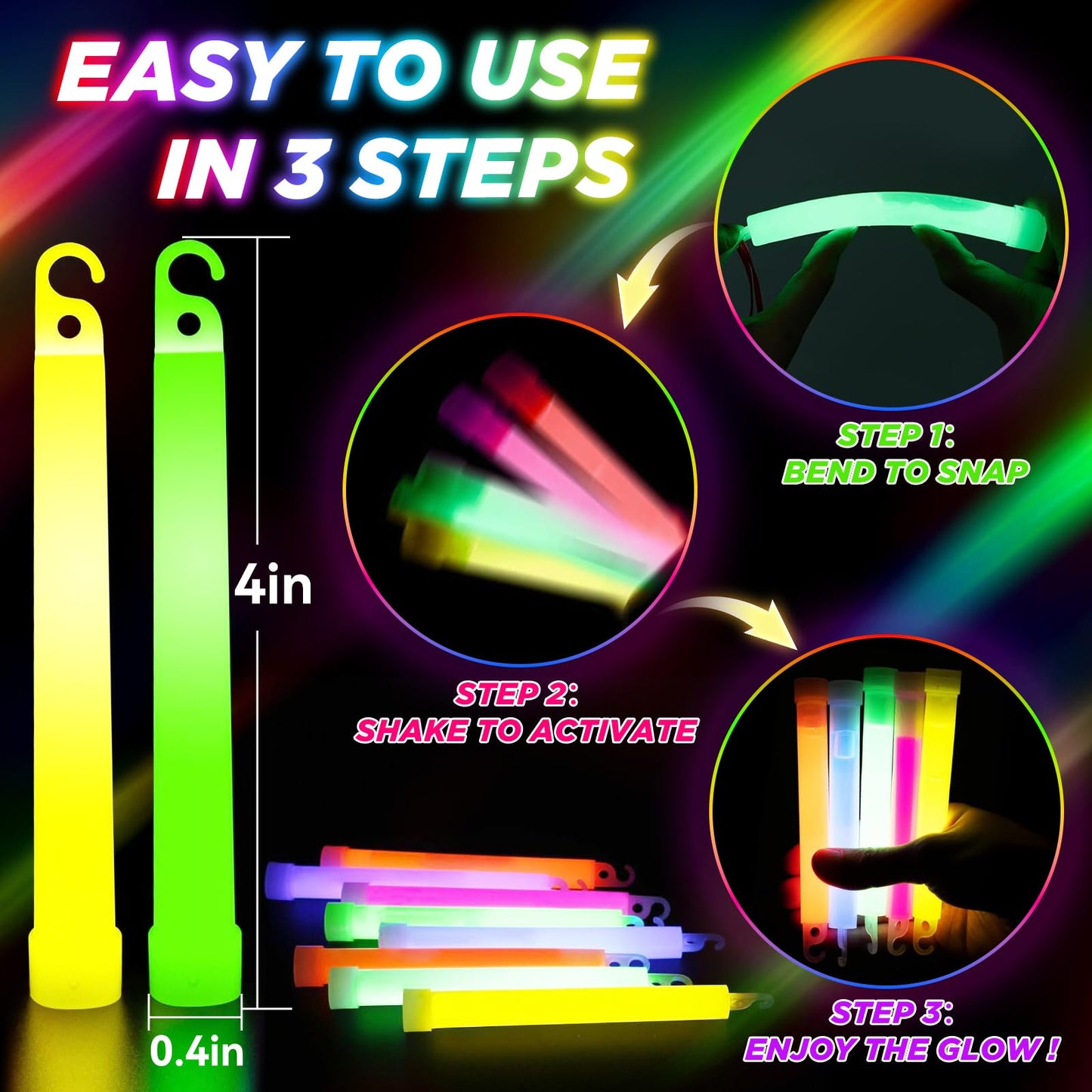 54 Pcs Glow Sticks - 4 inch Glow In the Dark Sticks Party Supplies, Waterproof Neon Glow Sticks Lights Bulk Party Pack for Kids with 9 Hours Duration, Party Favors Light Stick for Birthday Parties