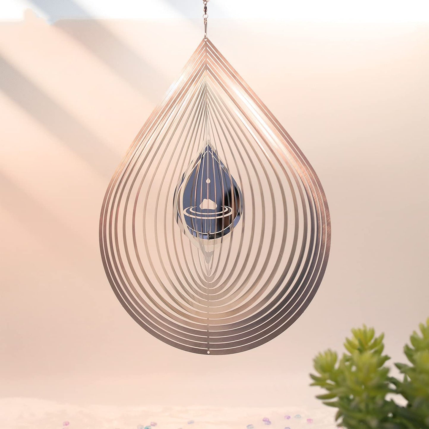 Wind Spinner 3D Water Droplets Shape Highly Reflective Stainless Steel Metal Outdoor Garden Decor,Decorations to Scare Away Yard Birds12in