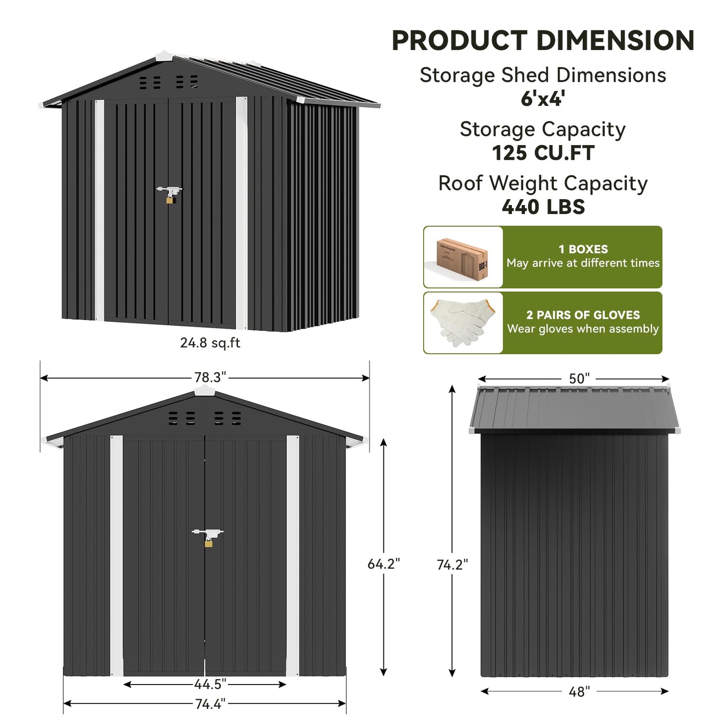COMHOMA Shed Outdoor Storage Shed Metal,Lockable Doors Tool Sheds with Sloping Roof,Steel Garden Shed with Air Vent for Backyard,Patio,Lawn,Poolside (Grey, 6x4)