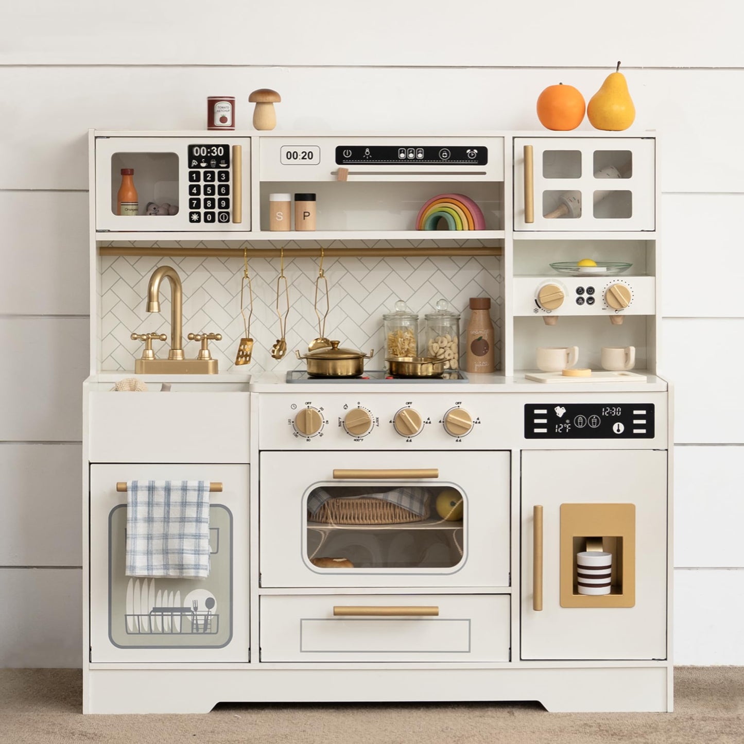 Wooden Play Kitchen for Kids– Realistic Appliances, Smart Storage & 15 Fun Accessories for Inspiring Pretend Play (Ages 3+)