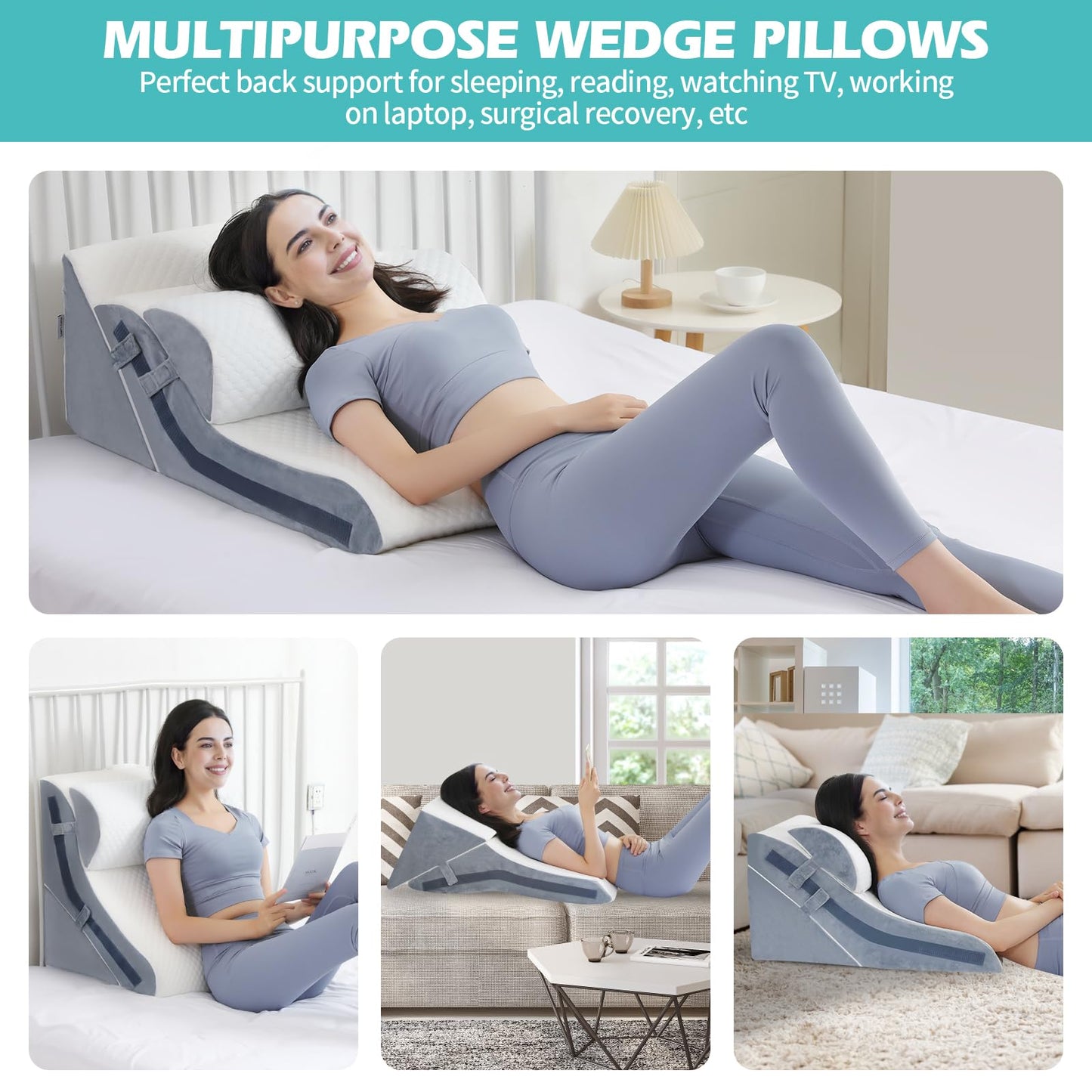 Wedge Pillow for Sleeping, Orthopedic Bed Wedge Pillow Set, 15-in-1 3PCS Adjustable Memory Foam Wedge Pillow Post Surgery, 9 &16 & 20 inches Height 3-in-1 Incline Wedges Pillows