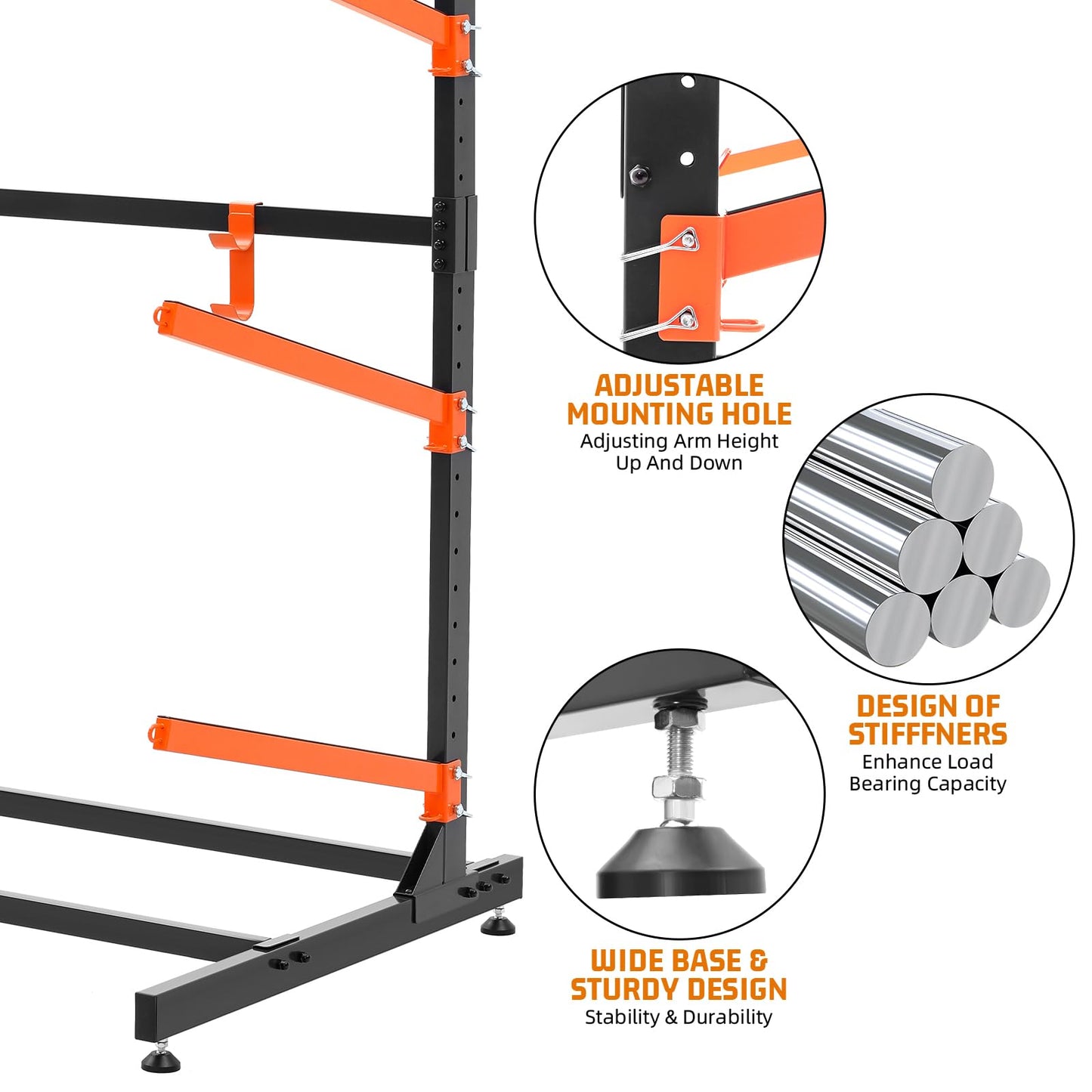 UOKRR 2 Kayak Storage Rack, Freestanding Kayak Racks for Garage, Heavy Duty Adjustable Kayak Stand Indoor Outdoor Storage Rack for Kayaks, Canoes, Surfboard & Paddleboard (2 Levels with paddle hook)