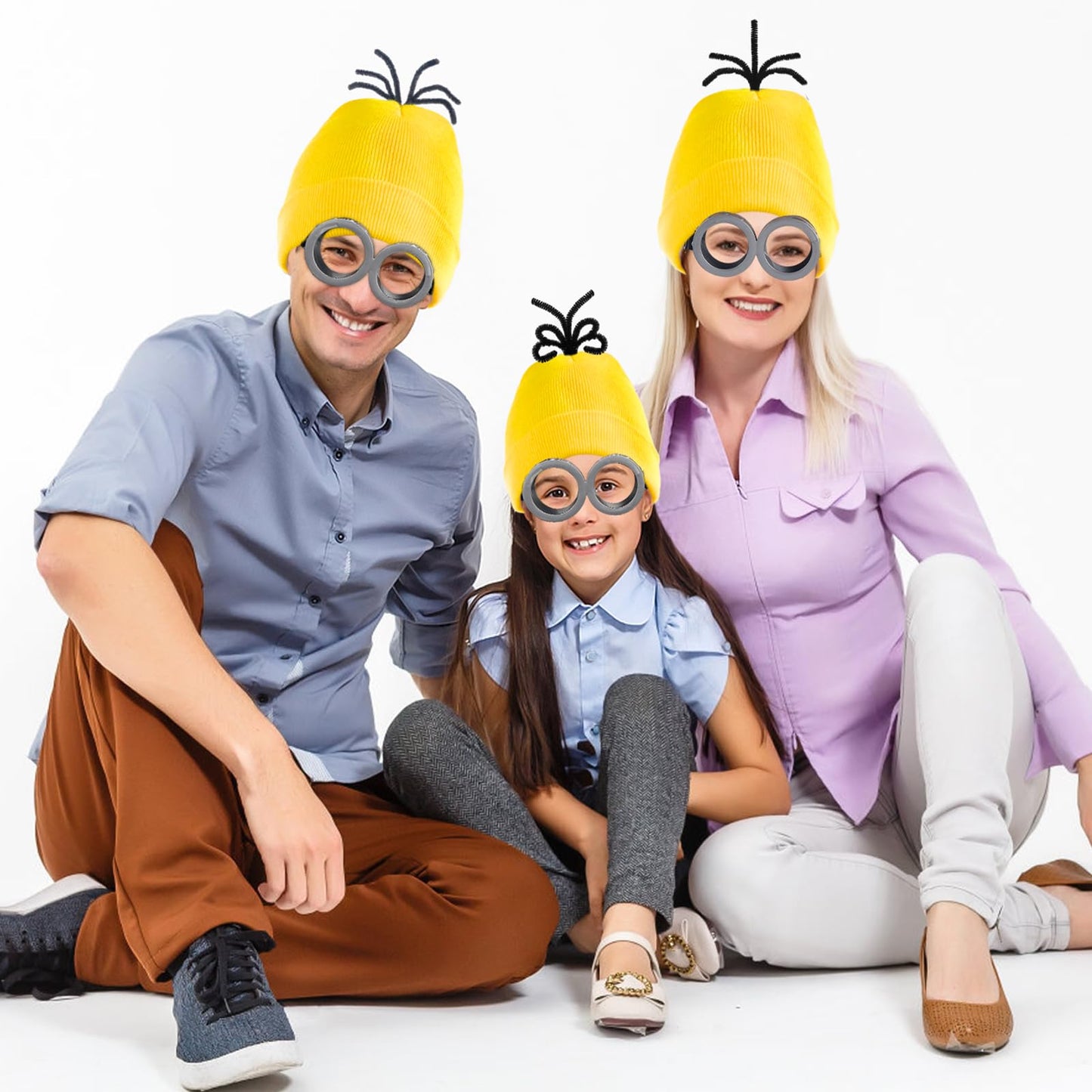 VZZNN 9PCS Costume Accessories Set Yellow Beanie Knit Hat Vintage Goggles Glasses Black Gloves for Cosplay