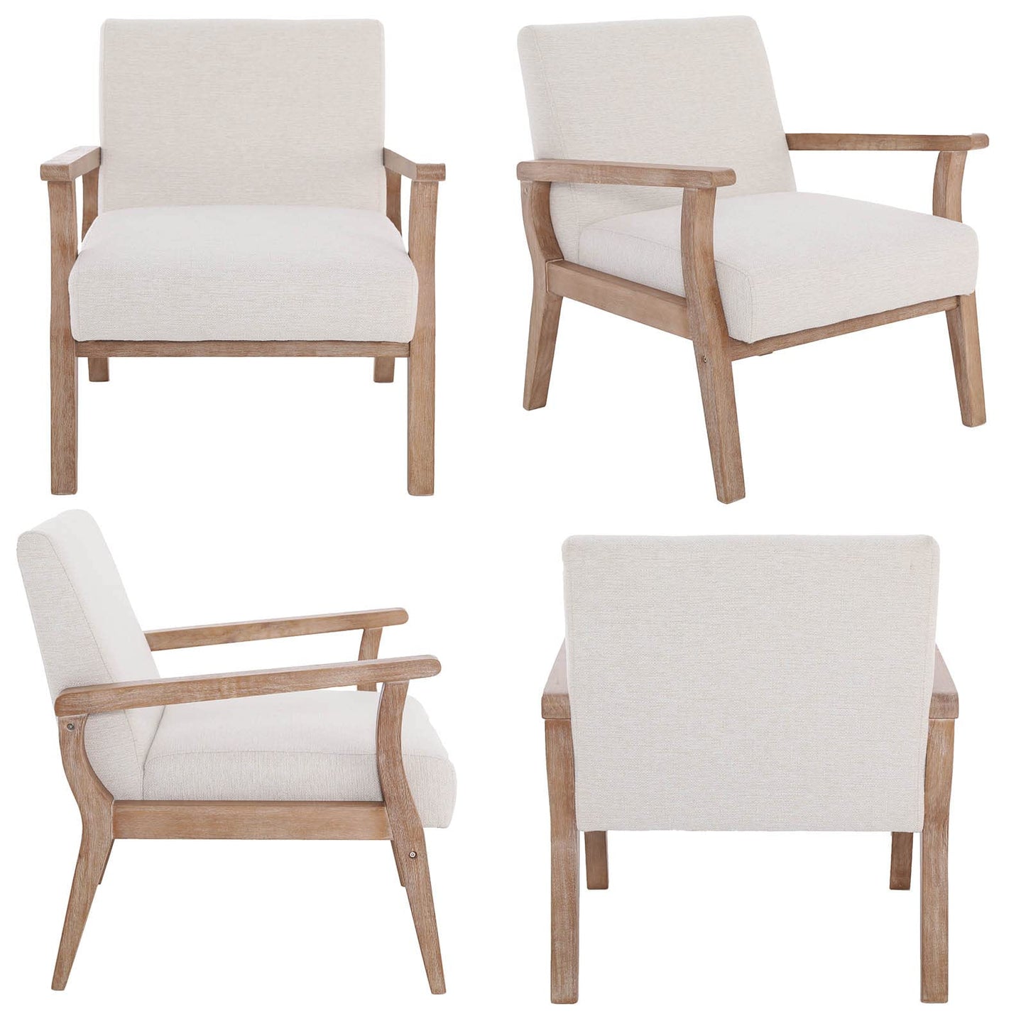 Wahson Comfy Living Room Chairs Set of 2, Linen Upholstered Accent Chairs, Farmhouse Armchairs with Natural Wood Frame, Oversized Decorative Chair for Bedroom, Beige