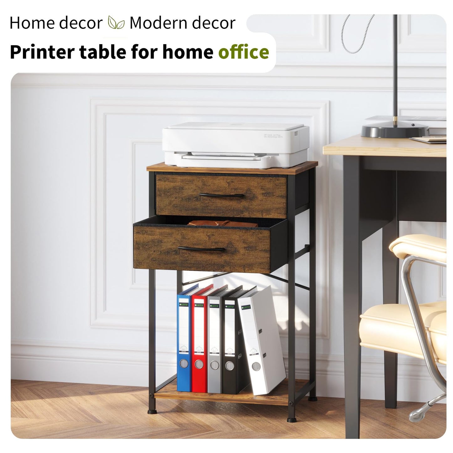 VonDream End Table with Fabric Drawer, Nightstand for Bedroom, Small Printer Stand for Home Office, Side Table with Storage