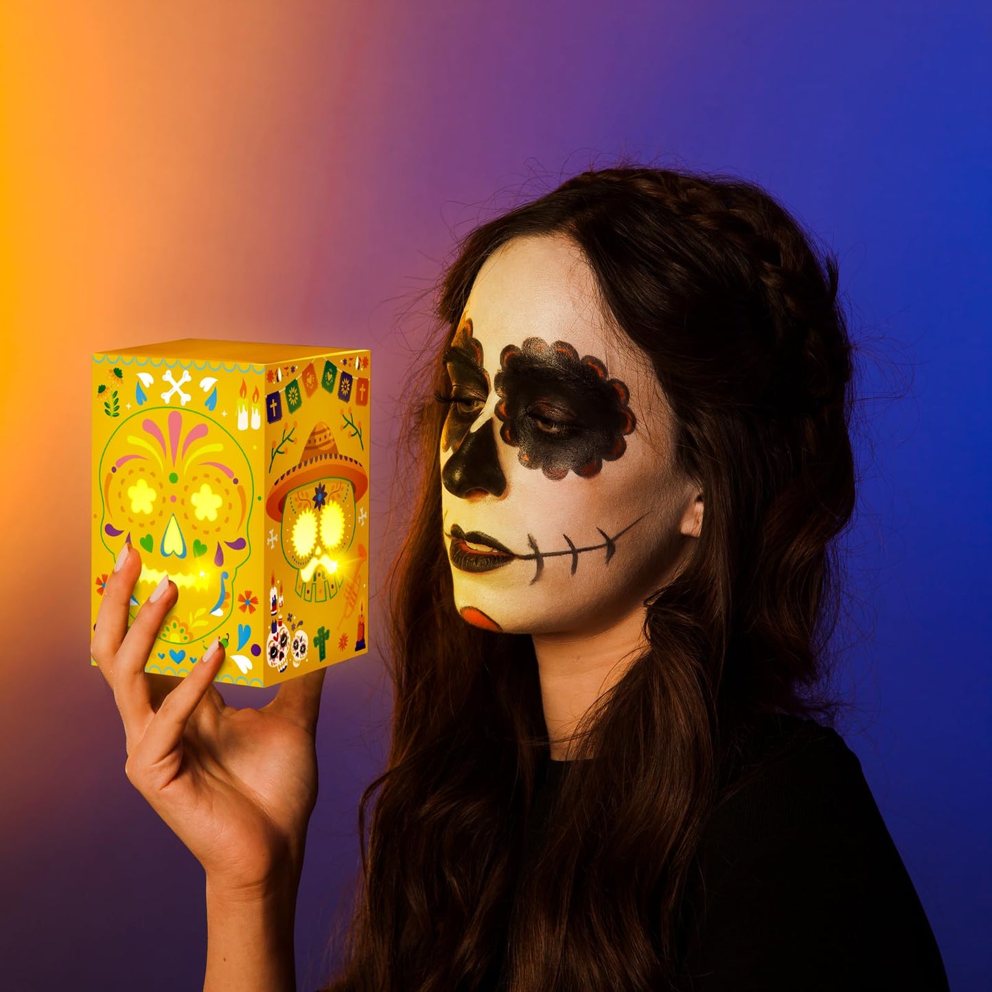 36PCS Day of The Dead Decorations Sugar Skull Candles Holders Boxes Dia De Los Muertos Altar Ofrenda Decorative Paper Box Decor, 6 Styles
