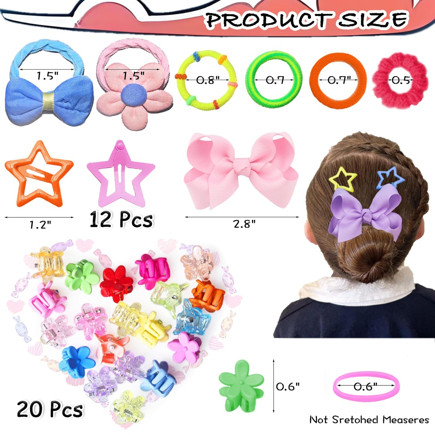 875Pcs Hair Accessories Girls Baby Hair Ties Seamless Cotton Elastics Hair Bands for Toddler Rubber Tie Bow Hair Clips Flower Claws Assorted Ponytail Holders Soft for Thin Hair Braids Kids Little One