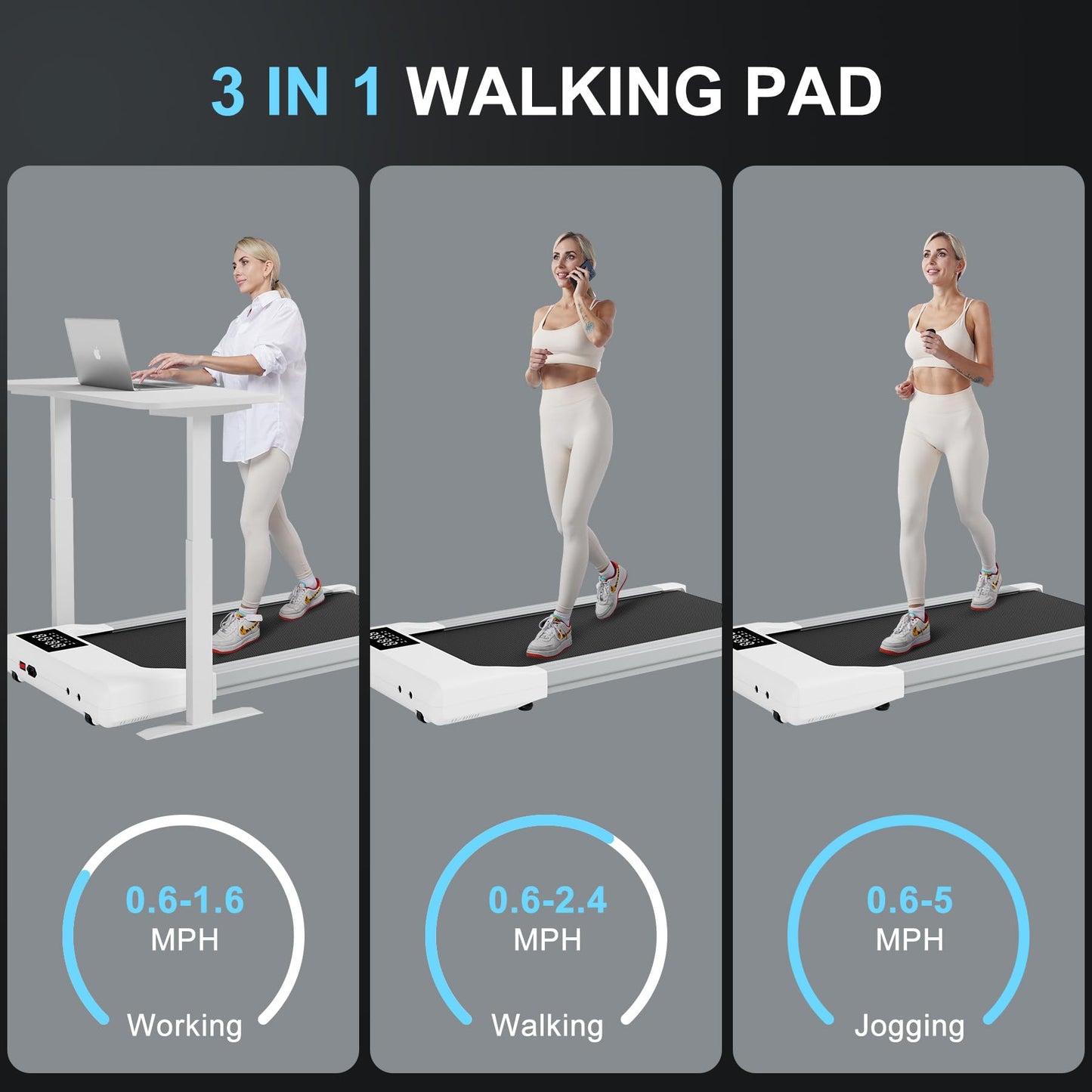 Walking Pad Treadmills for Home Office, Under Desk Walk Mat with APP and Remote Control, 3 in 1 Portable Exercise Equipment, Compact Jogging Running Machine for Small Space, 250 Lbs Capacity