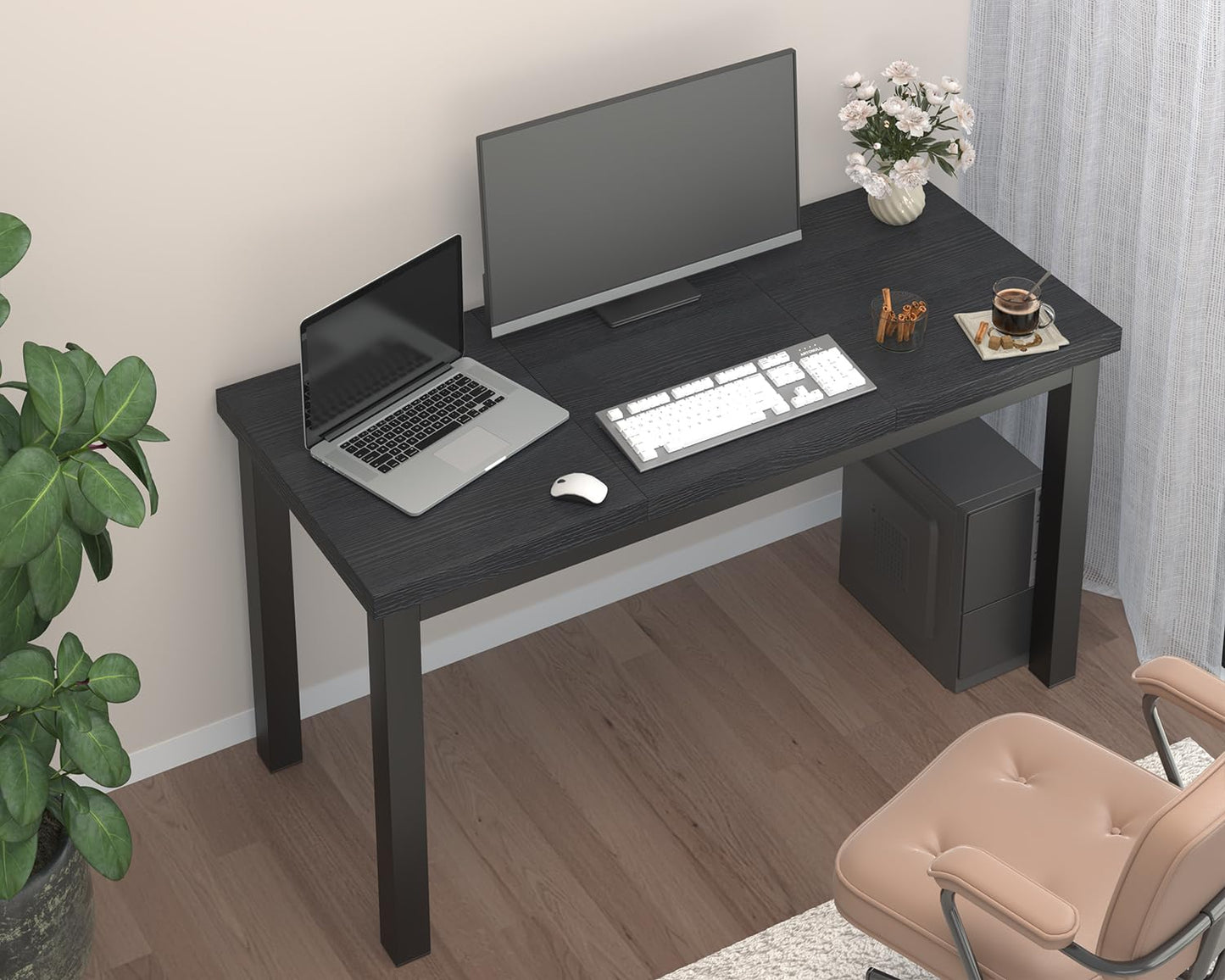 Woodalloy 55.1 Inch Small Computer Desk, Home Office Desk, Modern Table for 2 Person Kids Student Gaming Computer Desk, Simple Office Table for Work,Craft,Writing,Studying, Etc., Black.