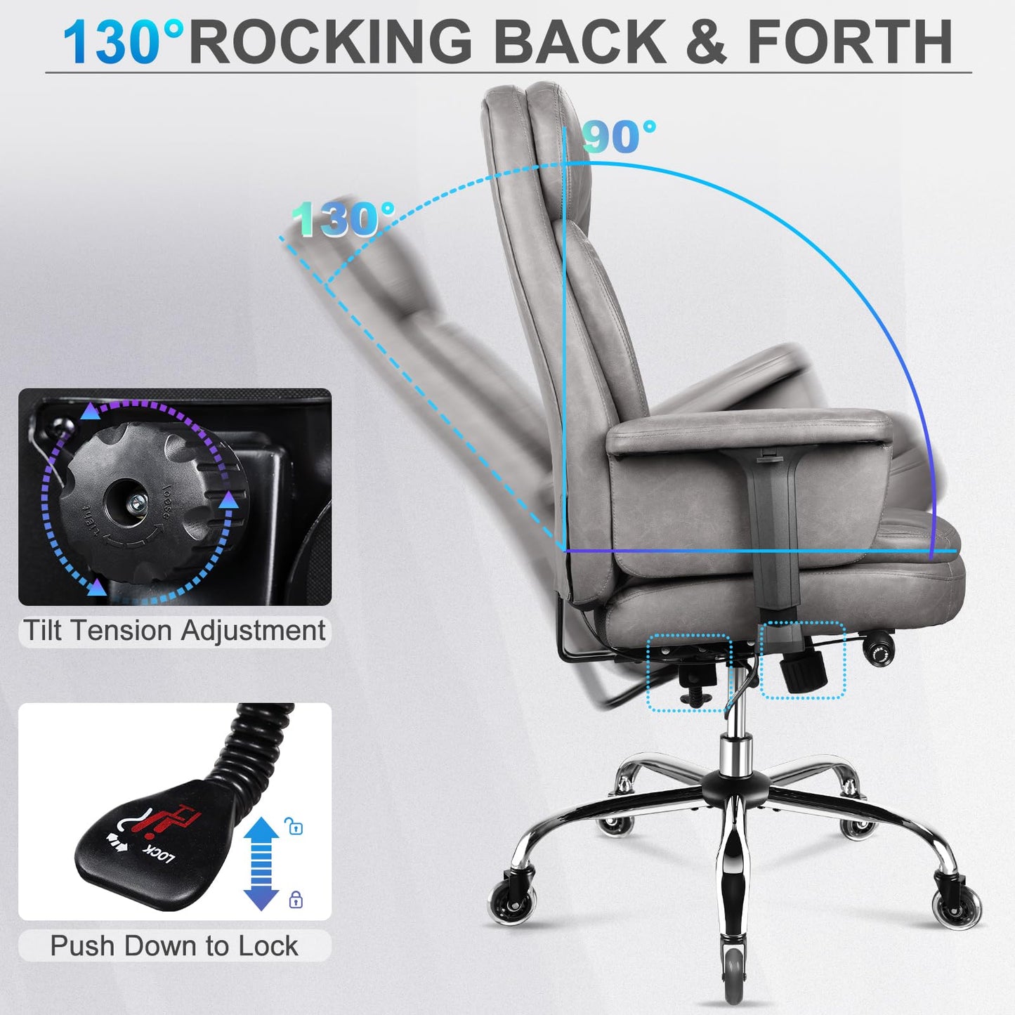 500 lbs Big and Tall Office Chair for Heavy People, Heavy Duty Ergonomic Executive Chair with Adjustable Lumbar Support and Wide Seat