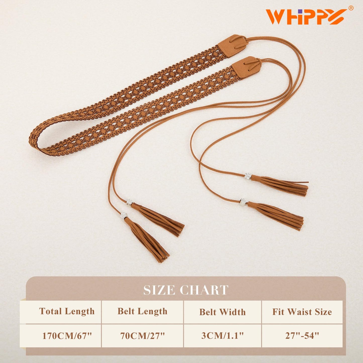 WHIPPY Boho Braid Skinny Belt for Cowgirl Western Ethnic Women Dress Belt Vintage Hand-Woven Waistband with Wax Rope Tassels, Light Beige