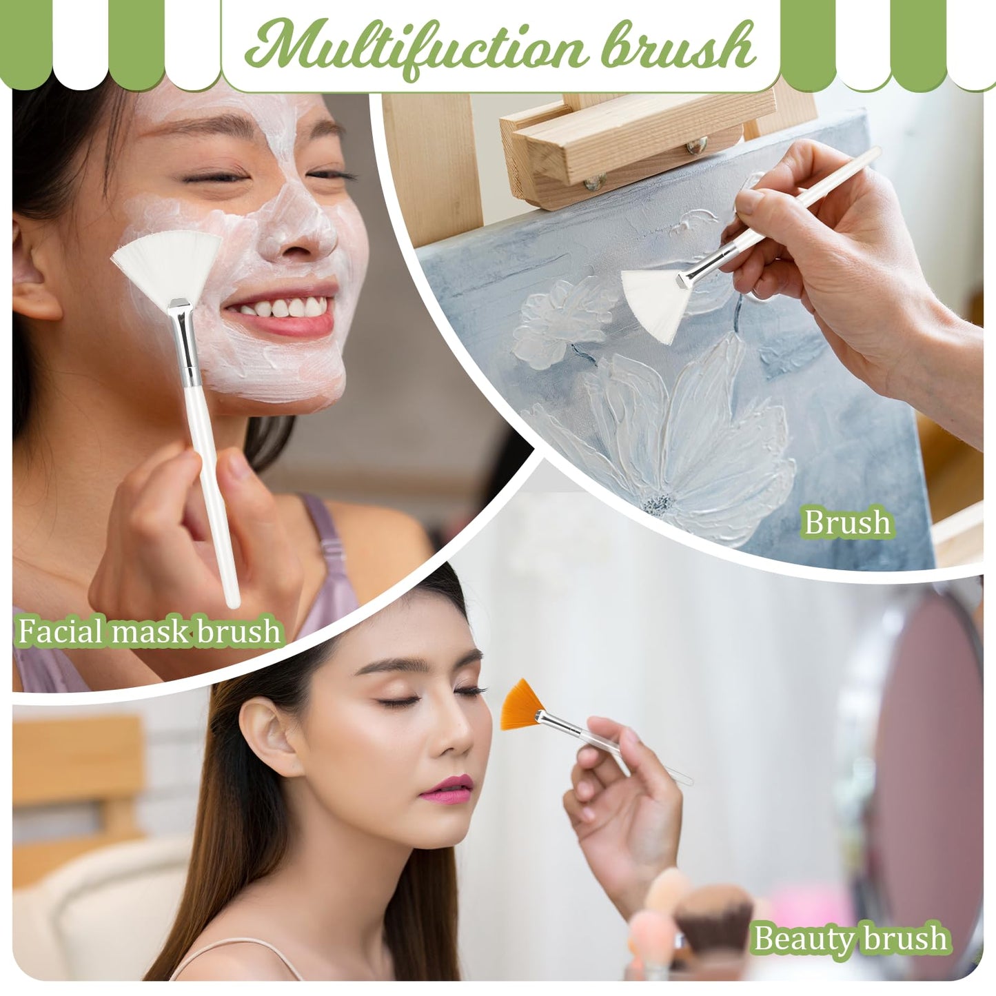 4 Pcs Fan Brushes Esthetician, Fan Brushes for Facials, Soft Facial Applicator Brushes, Makeup Fan Brush Tool for Mud Cream, Highlighting and Blush