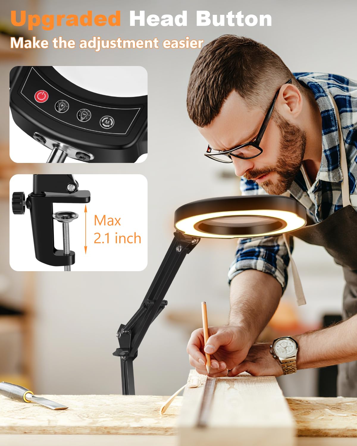 10X Magnifying Glass with Light, 5 Color Modes Stepless Dimmable LED Desk Lamp, Hands Free Lighted Magnifying Glass for Close Work Reading Craft Hobby