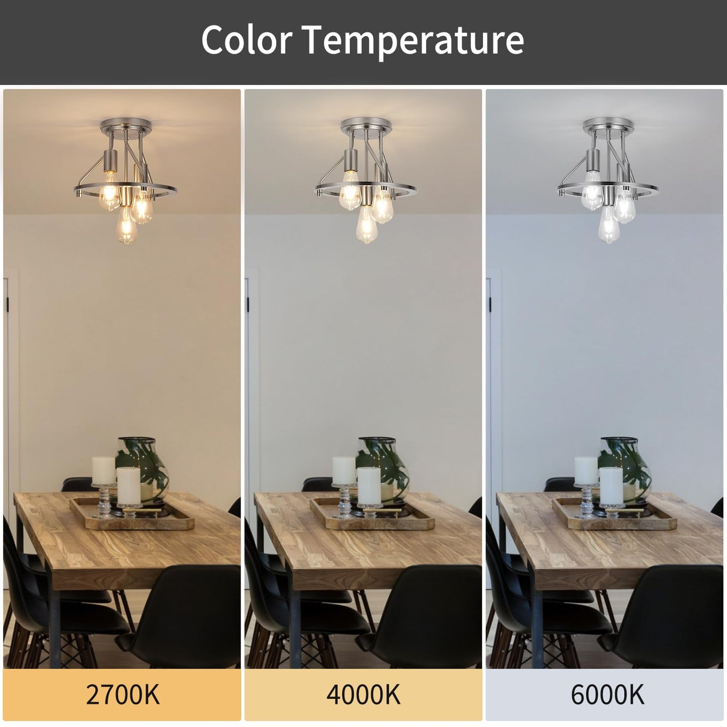 WILON Brushed Nickel Semi Flush Mount Ceiling Light - 3-Light Ceiling Light Fixtures Farmhouse Kitchen Light Industrial Hallway Light Fixtures E26 Socket Ceiling Lamp for Hallway Kitchen Foyer