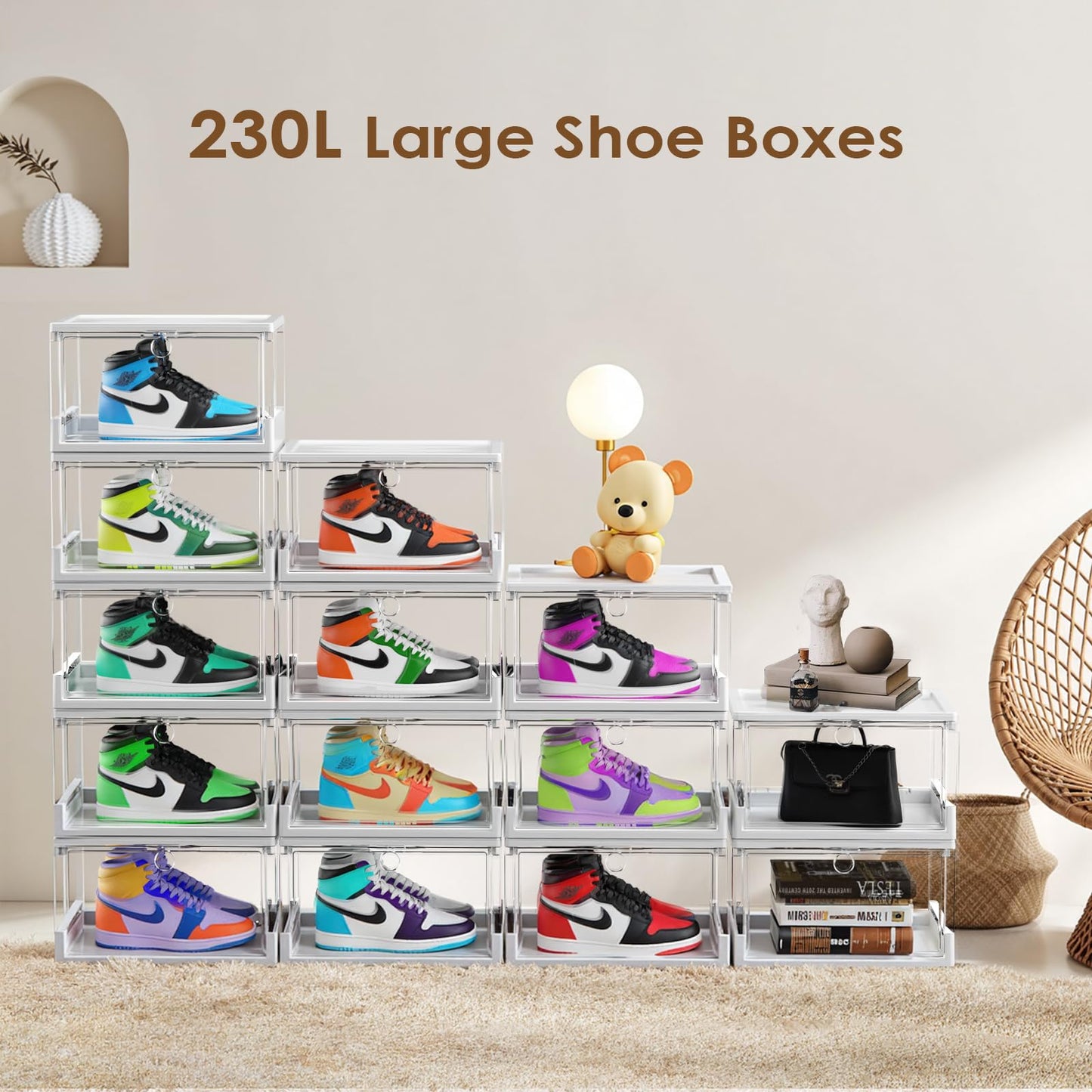 XUPAINC Thicken & Sturdy Clear Shoe Boxes with Magnetic Door, 12 Pack Stackable Boxes for Closet, Sneaker Storage for Sneakerhead, Shoe Display Case, Boots and Hat Organizer, Fits US Size 13