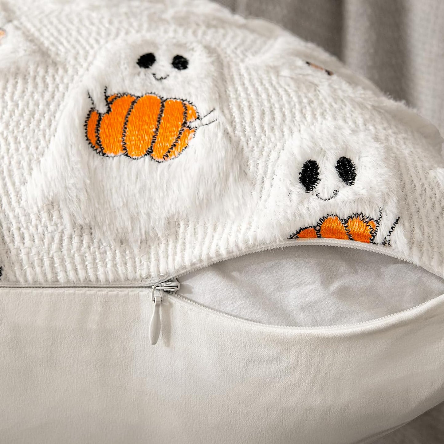 XLMJDZQ Halloween Decor Throw Pillow Covers Set of 2-18x18 Inches Ivory Cute Ghost Hugging Pumpkin, Plush Soft for Spooky Season & Cozy Fall Decor