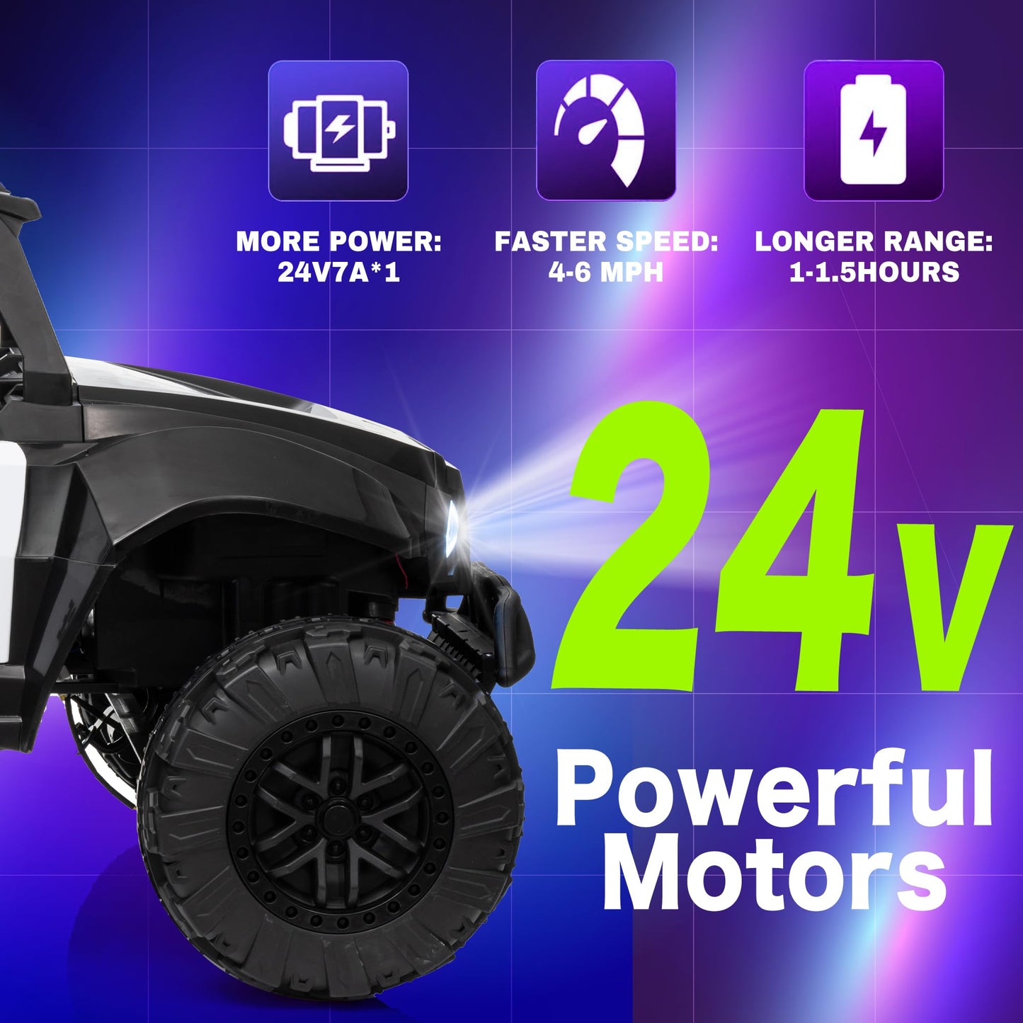 24V 2-Seater Kids Ride On Car Electric Off-Road UTV Side by Side with 200W*2 Powered Wheel Electric Vehicle with Remote Control, Bluetooth, LED Light Gift for Boys and Girls Black