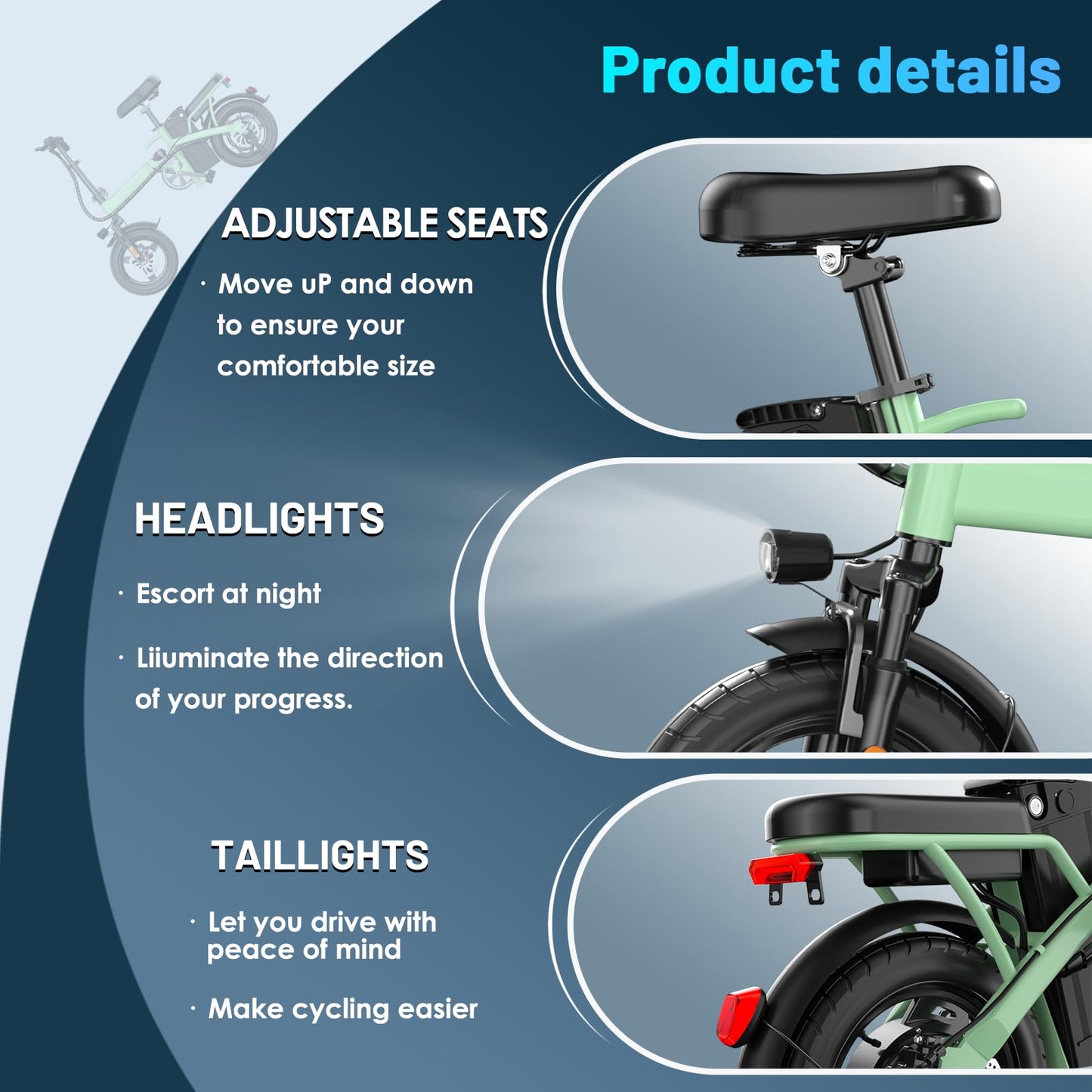 REOCRO Foldable Electric Bike for Adults, 14" Folding E-Bike with 500W Motor, Electric Bicycle with 48V Removable Battery UL 2849 Certified, Electric Commuter Bikes with 25 Miles PAS Range (Green)