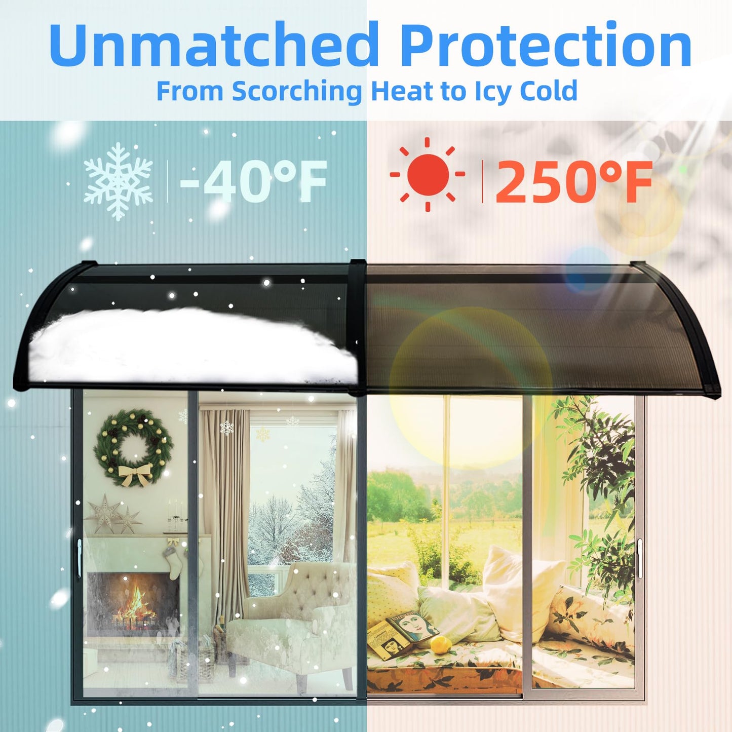 40"x48" Window Awning Door Canopy for Patio, Easy to Install Door Awnings for Entrances, Porches, and Courtyards, Exterior Rain and Snow Protection with Aluminum Bar