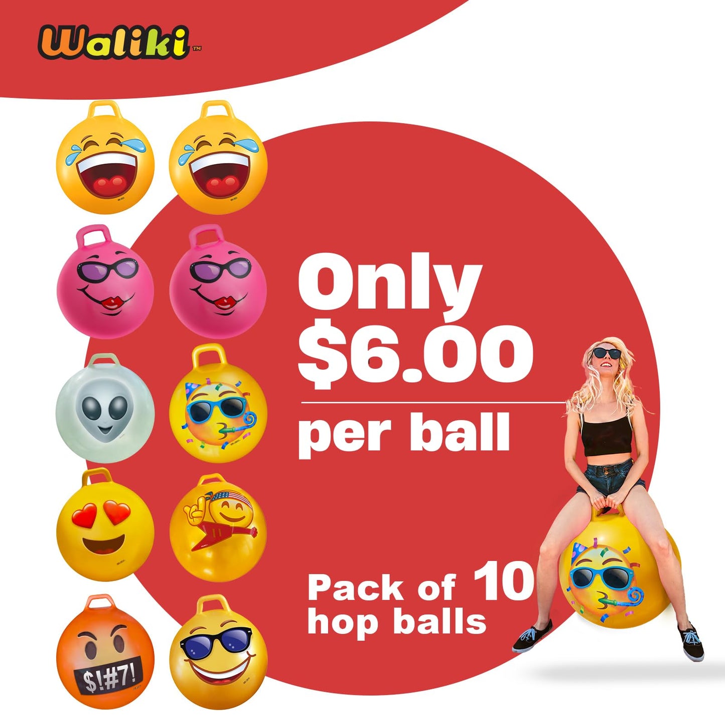 WALIKI Hopper Ball Party Pack | Set of 10 Bouncy Balls for 3 4 5 6 Year Olds | Fun Outdoor Birthday Games & Party Favors