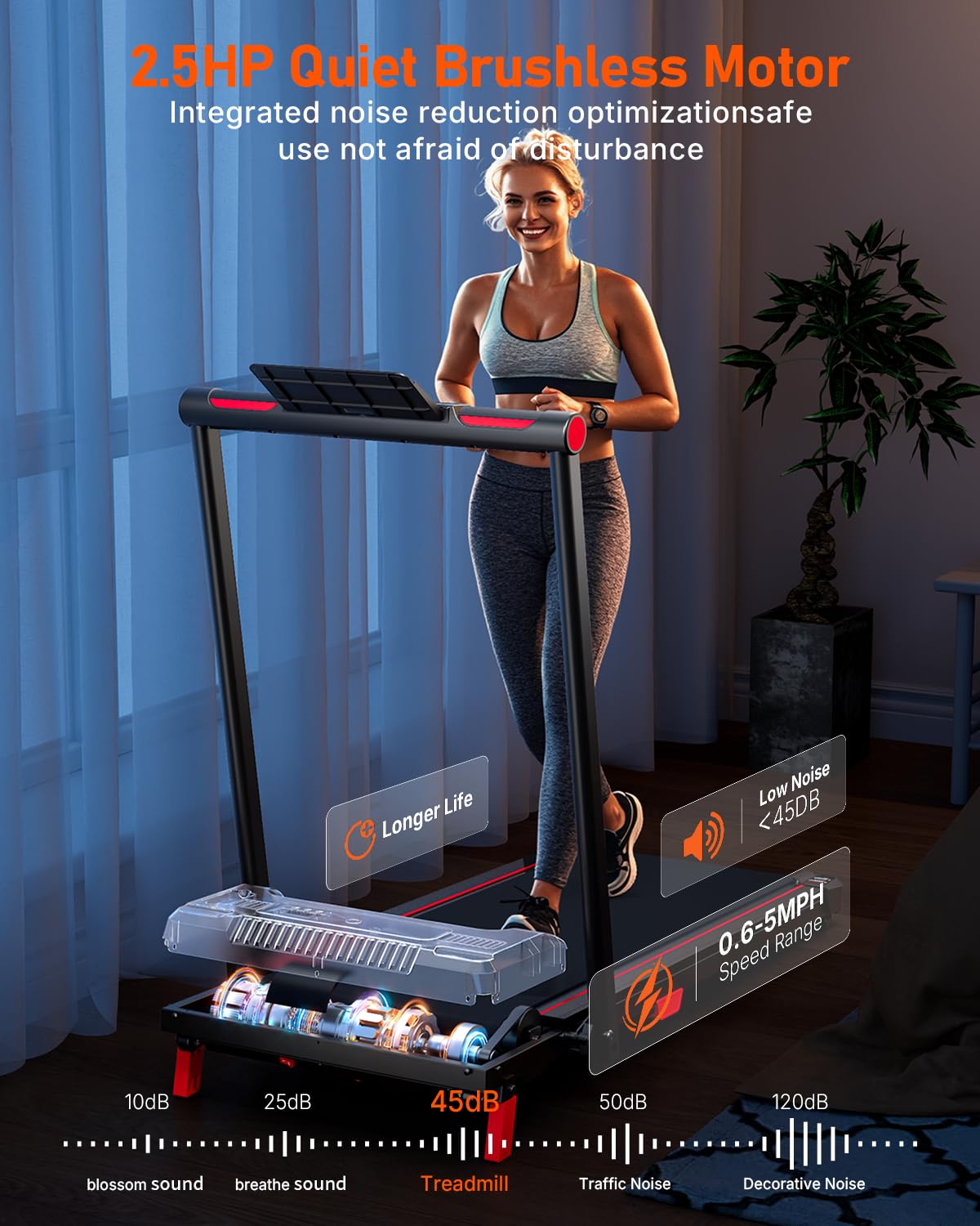 Walking Pad with Handle Bar, Anylife Incline Walking Pad Foldable Treadmill, 2.5HP Portable Under Desk Treadmills for Home, Compact Treadmill 330lb Capacity with LED Display, Purple
