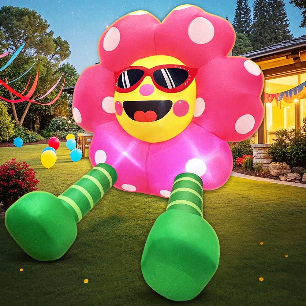 4FT Summer Inflatable Sunflower Outdoor Decoration Blow up Flower Yard Decoration, Built-in LED Lights for Summer Easter Yard Garden Lawn Party