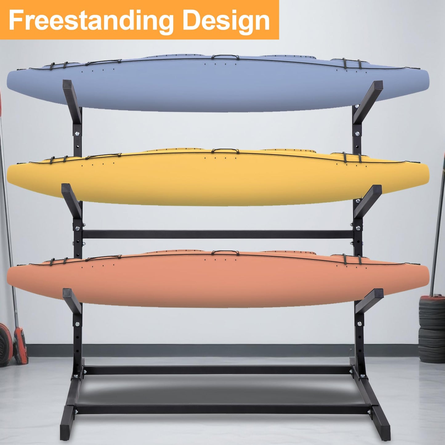 Oxphanor Kayak Storage Rack 3 Levels, Adjustable Freestanding Kayak SUP Stand, Weatherproof and Heavy Duty, Surfboard Stand Rack, Hold up Kayaks, SUPs, Paddleboards, Canoes